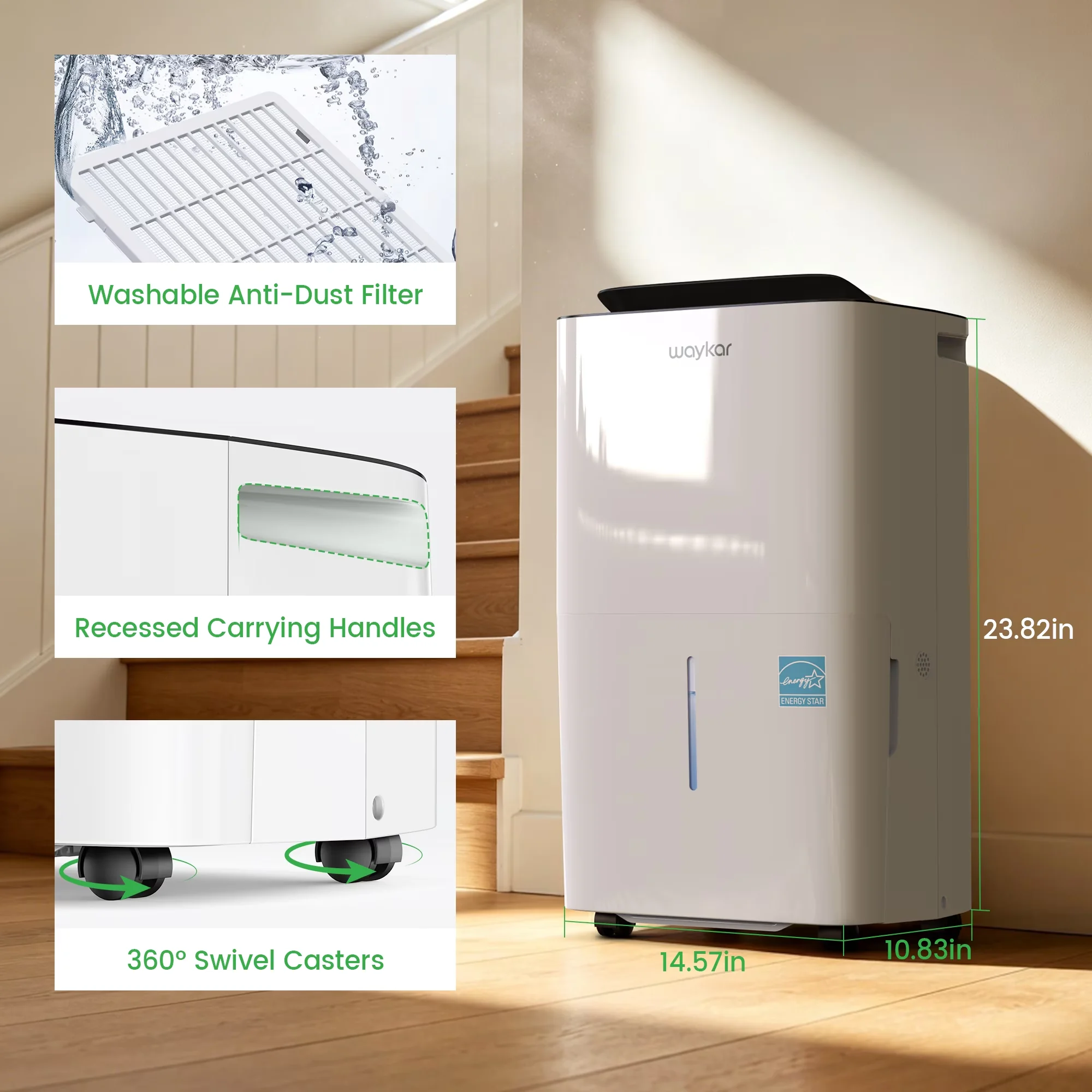 Modern Dehumidifier with Adjustable Humidistat, Automatic Defrost Control - Model 00E4D2