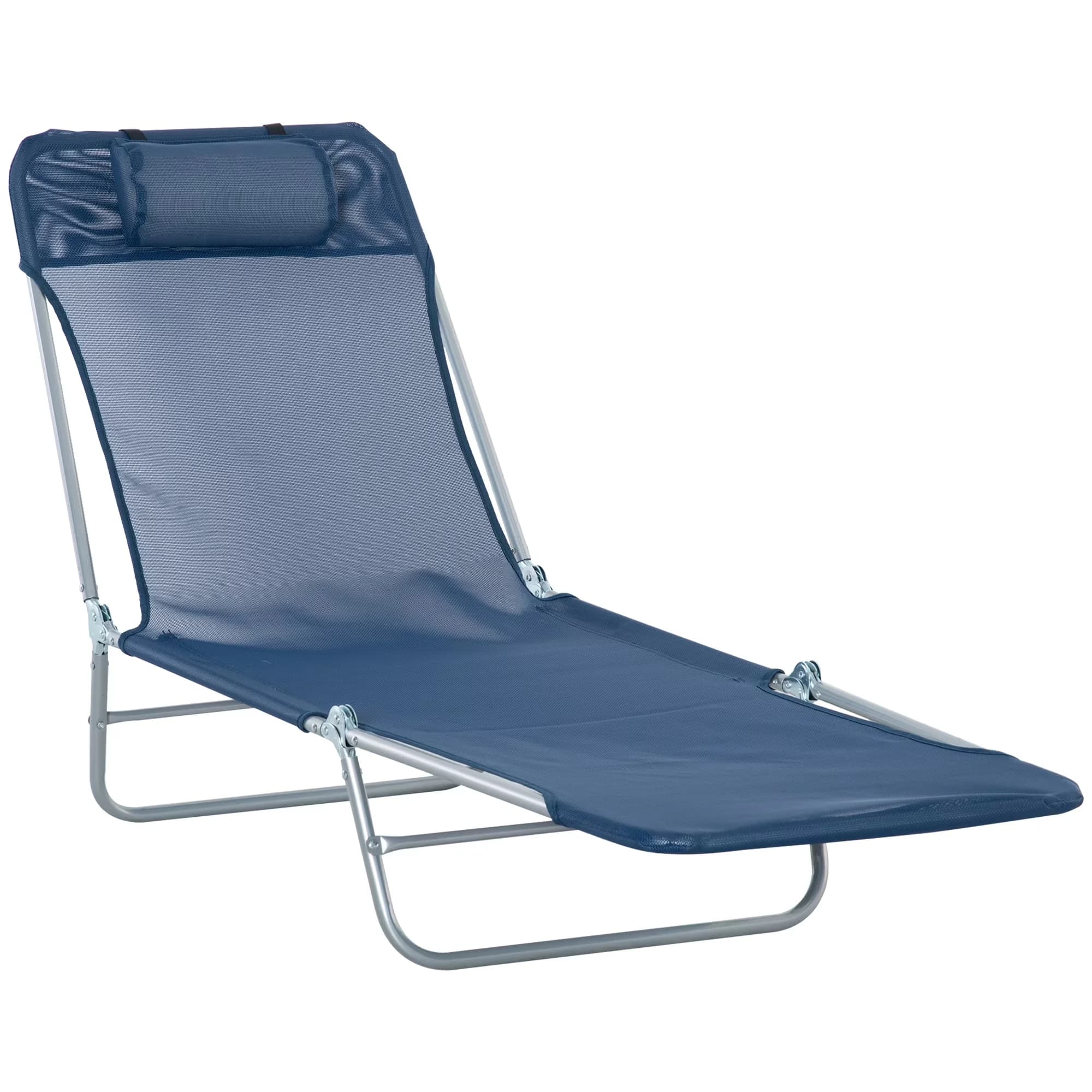 Beach Chair Classic with 5-Level Reclining Camping Tanning, Foldable Outdoor Chaise Lounge, Color: Dark Blue, Silver - Blue Model 3C4A4F