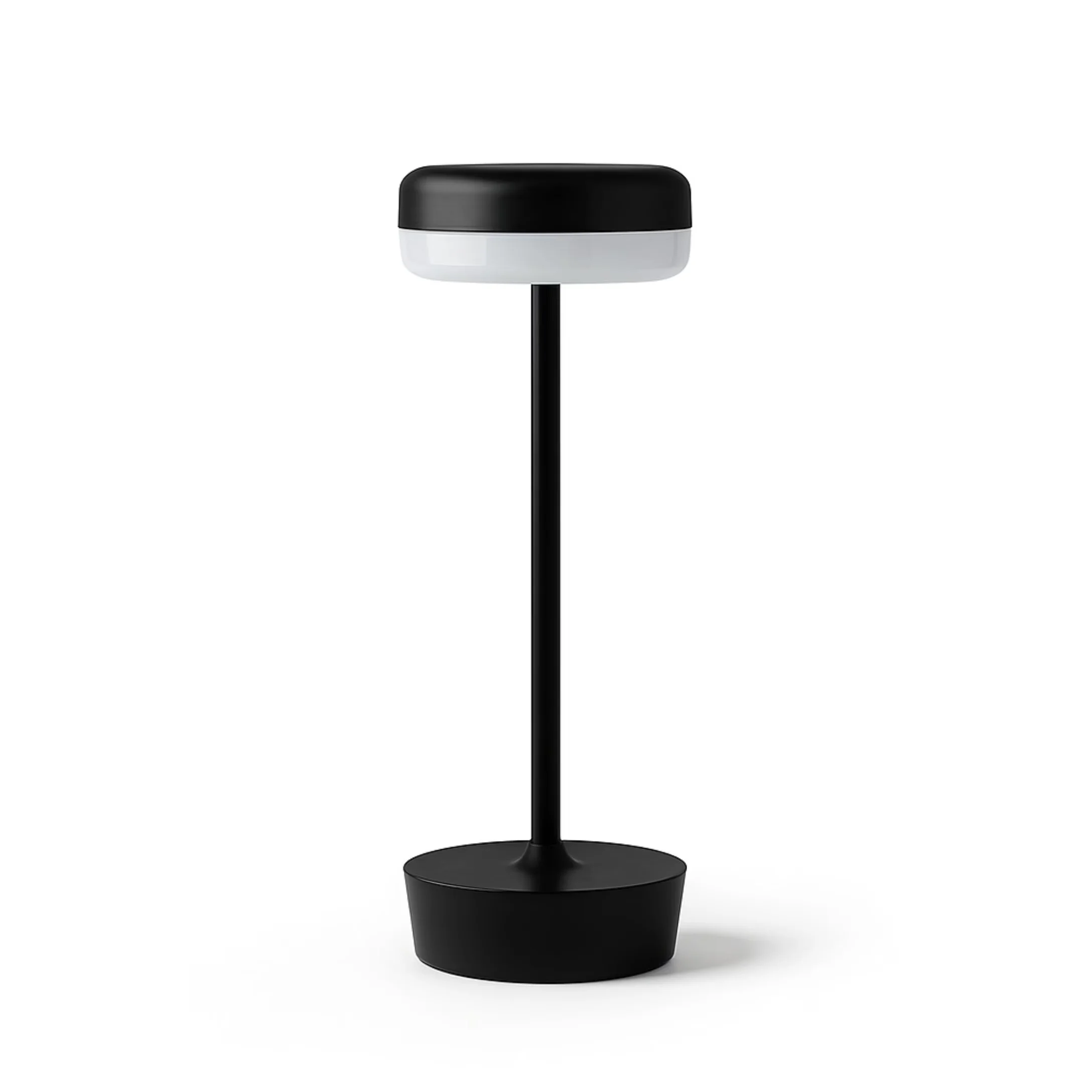 Compact Lamp with LED, Battery, 12-Inch Outdoor Rechargeable Table - Black Plastic + Metal Pole Model B12558