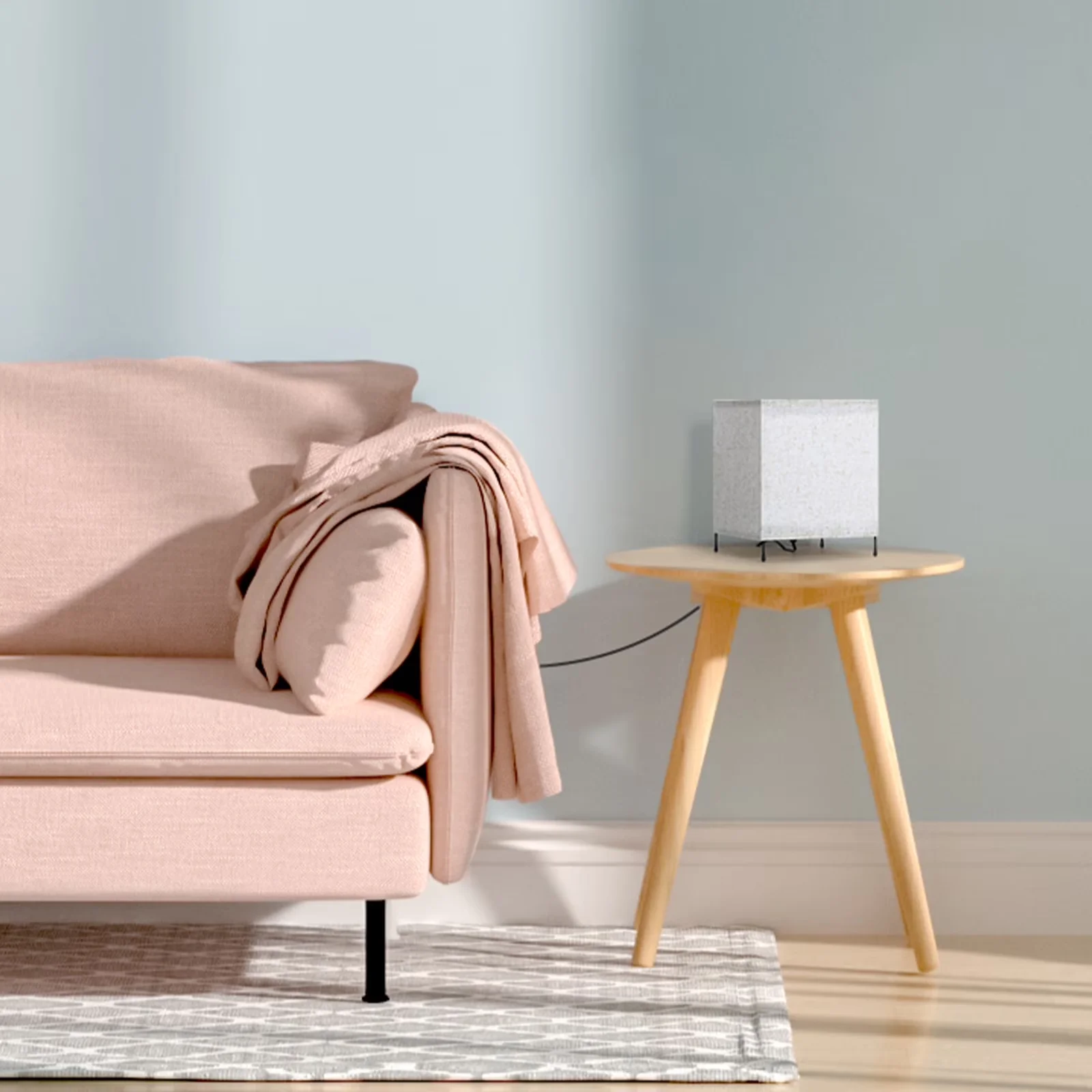 Sleek Lamp Set with E26 Socket, of 2 Square Fabric Table Lamps, Minimalist Cube Bedside Nightstand Lamps for Living Room, Bedroom - Model 8B67C6