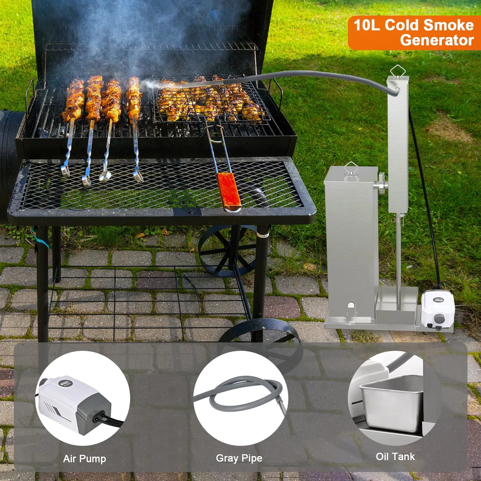 Smoker Versatile with Electric Pellet - Silver Stainless Steel 10L - Ergonomic Design Model A49FF4