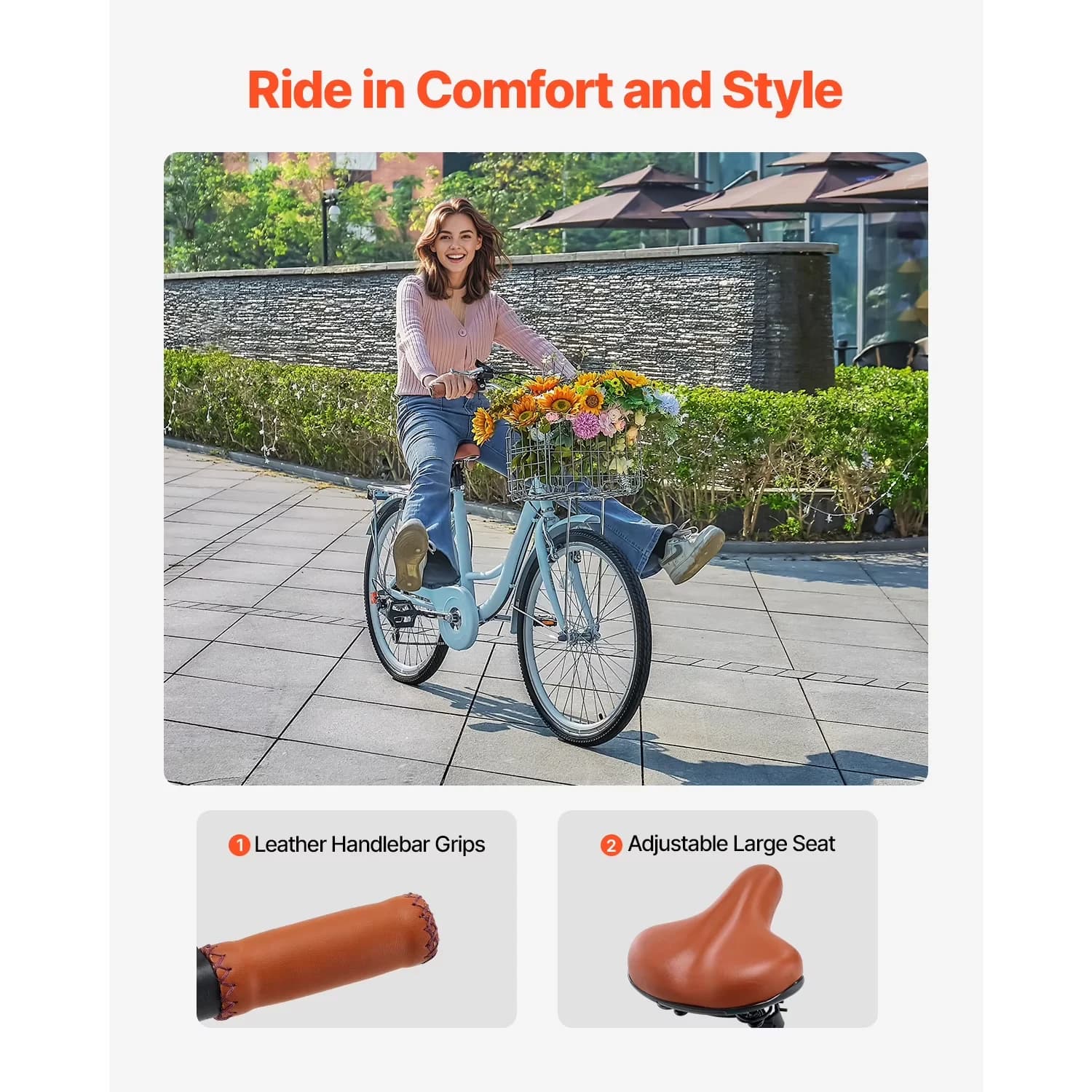 Stylish Cruiser Bike with Adjustable Seat, 26", 7-Speed - Multicolor - Satisfaction Guaranteed Model 35F5F0
