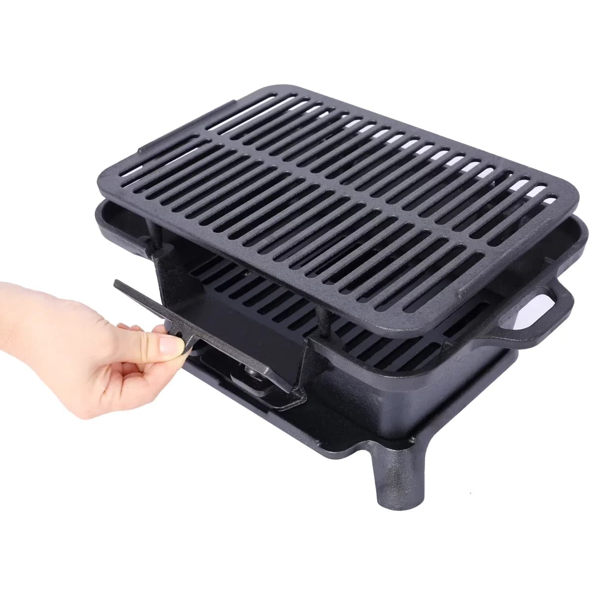 Compact Flat Top Grill with Portable, Portable Charcoal BBQ, Cast Iron Hibachi - Iron for Outdoor, Camping Model B4E448