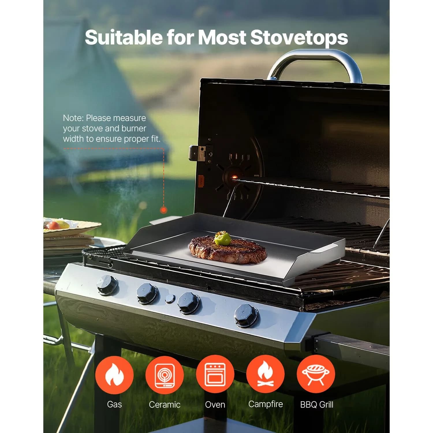 Stylish Flat Top Grill with Portable, 16x22" Carbon Steel Griddle, Black - Carbon Steel Black for Camping Model 8344B0