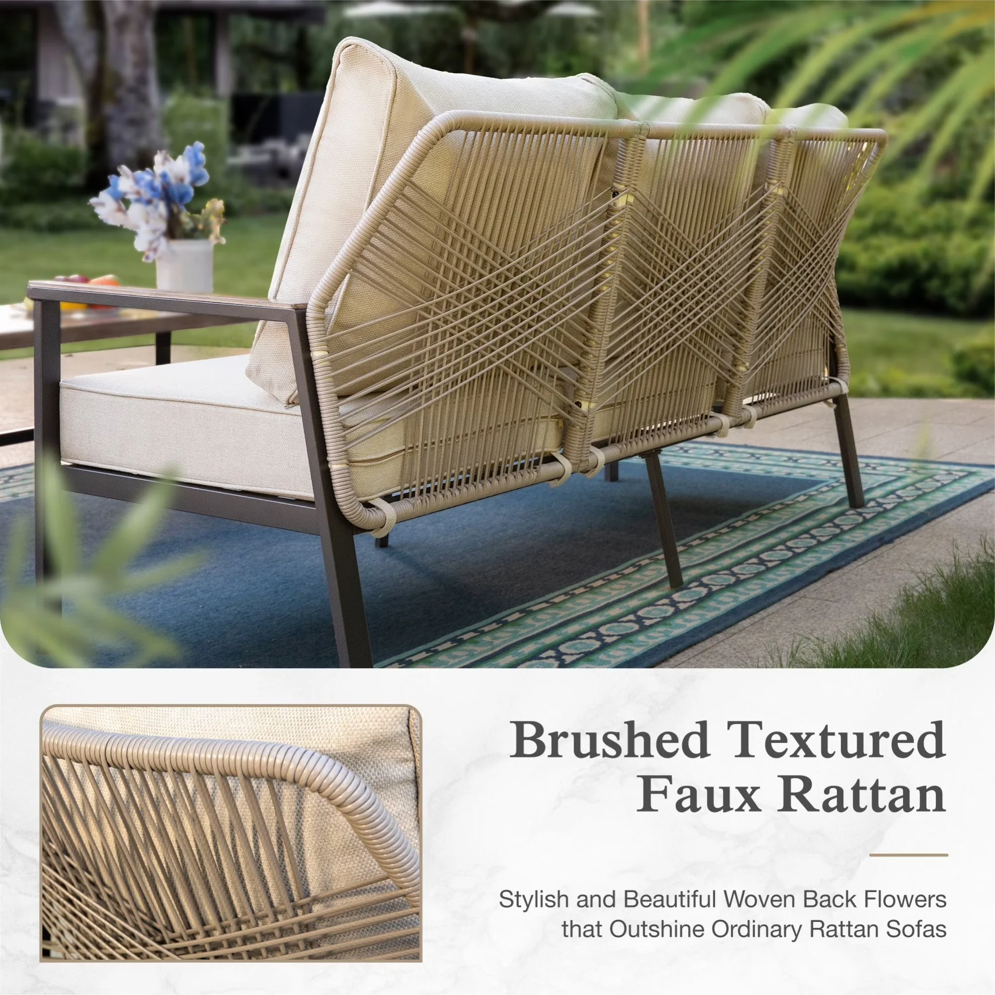 Durable Patio Conversation Set with Swivel Chairs, Beige - Metal, Sponge, Fabric Beige Model 2C0130