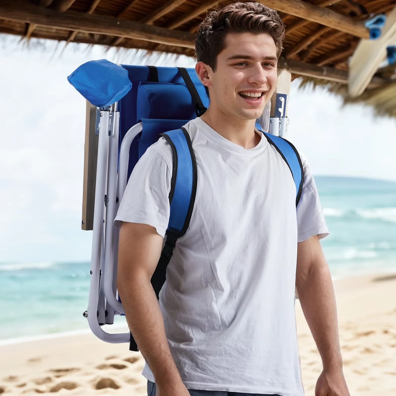 Beach Chair Professional with Adjustable - Blue for Camping, Travel Folding Model AF9538