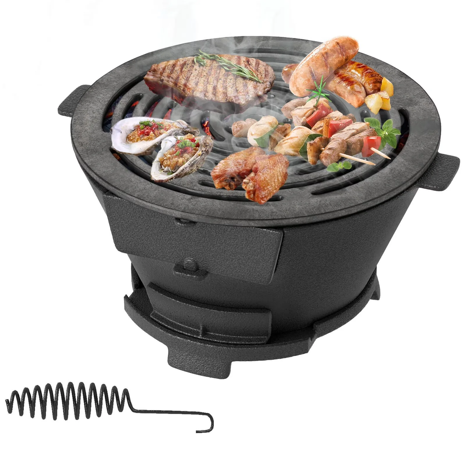 Flat Top Grill Sleek with Rust Resistant, Portable, Round Hibachi - Cast Iron Black Model CDE017