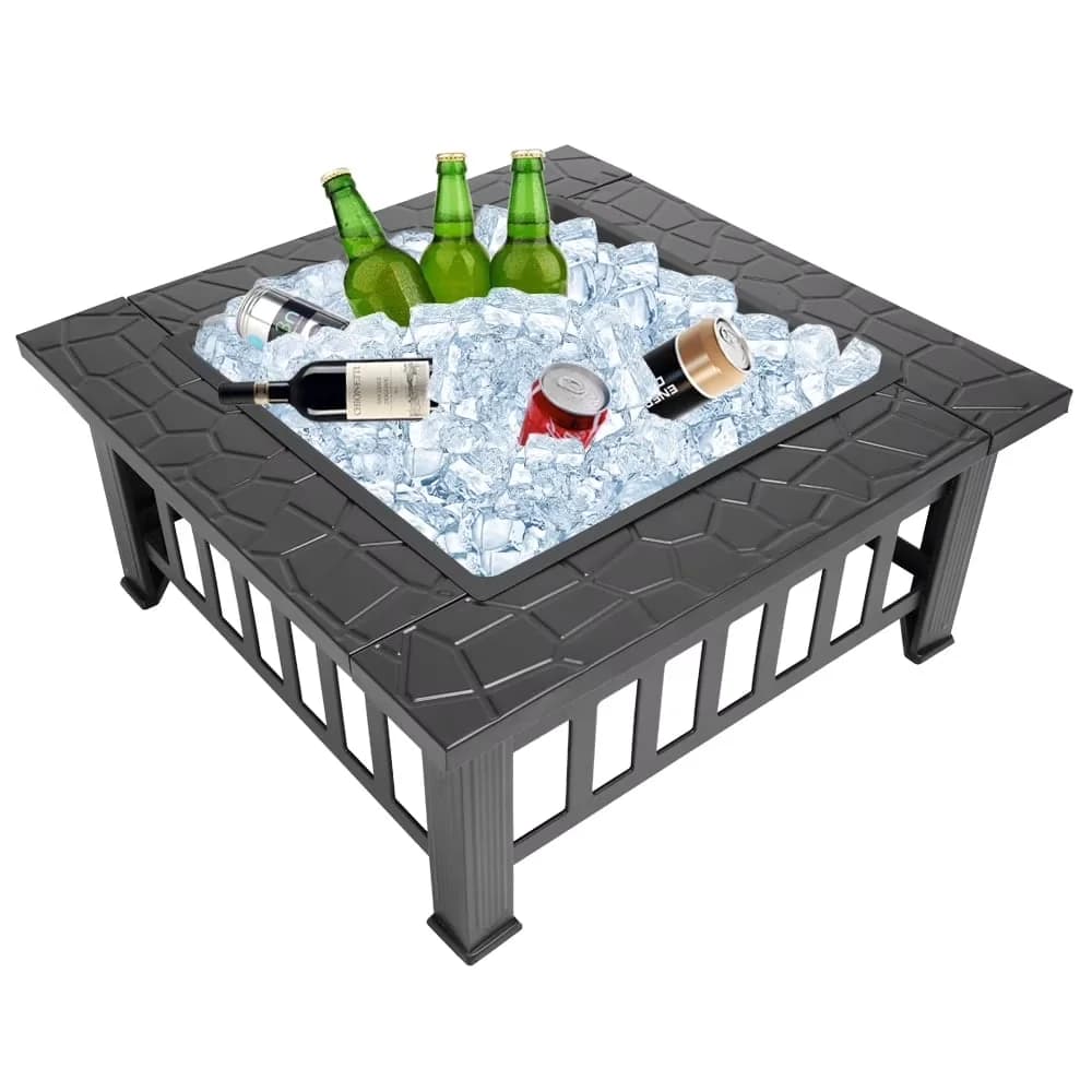 Quality Outdoor Heating with Rust Resistant, 32" Square Fire Pit Garden Stove Brazier - Metal Black Model FE871D