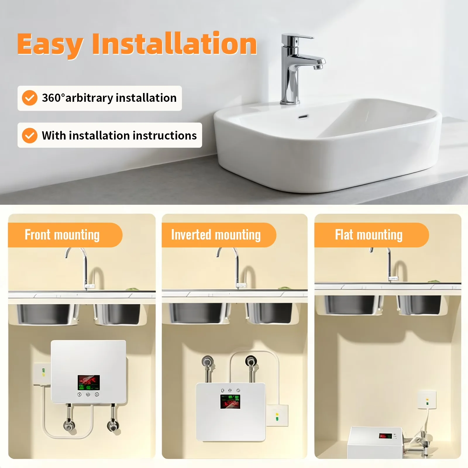 Professional Plumbing with 4500W, Easy Installation, Electric Tankless Water Heater - Model 6449F2