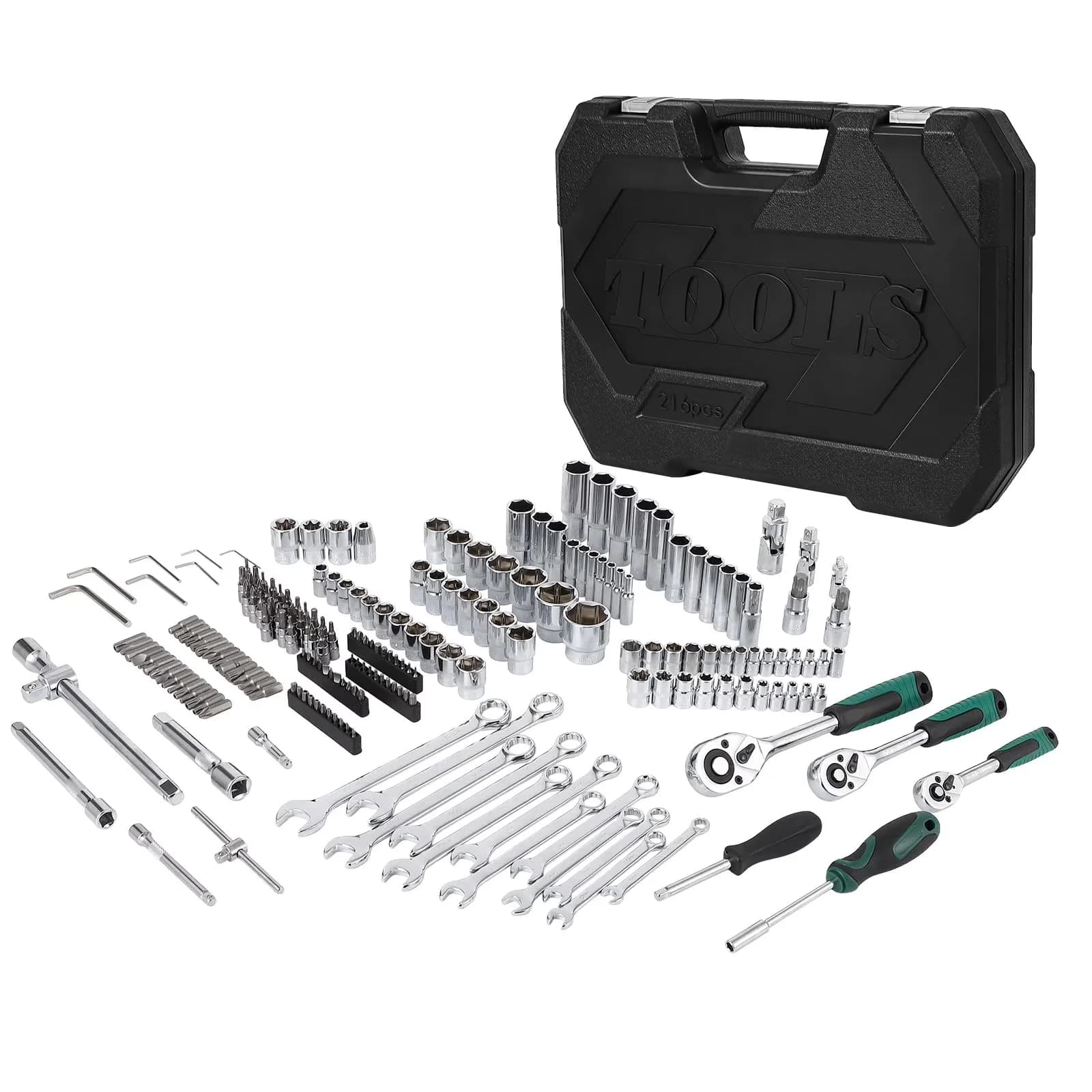 Hand Tool Set Sleek with Magnetic, Mechanics Tools Kit and Socket, 216-Piece - Chrome Vanadium Steel Model AB0FF7