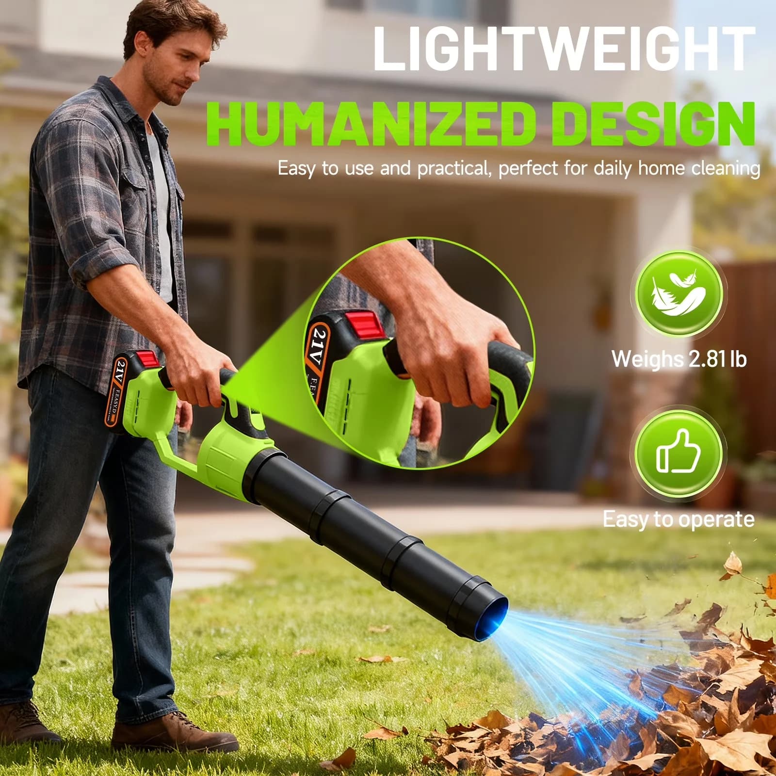 Stylish Leaf Blower with Battery, 3 x 2000mAh Batteries & Charger, Cordless - Model 360EBB