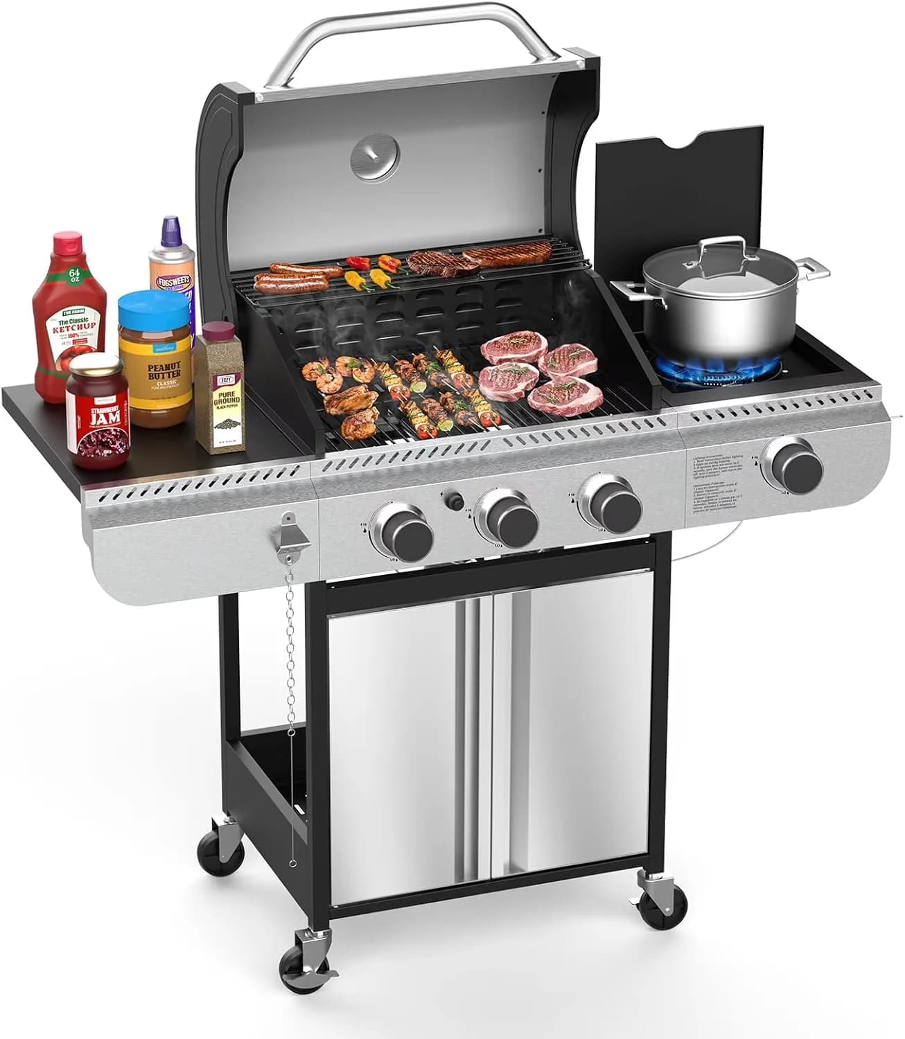 Premium Gas Grill with 37000 BTU, Rust Resistant - Steel Silver for Outdoor, Patio Model FF00F3