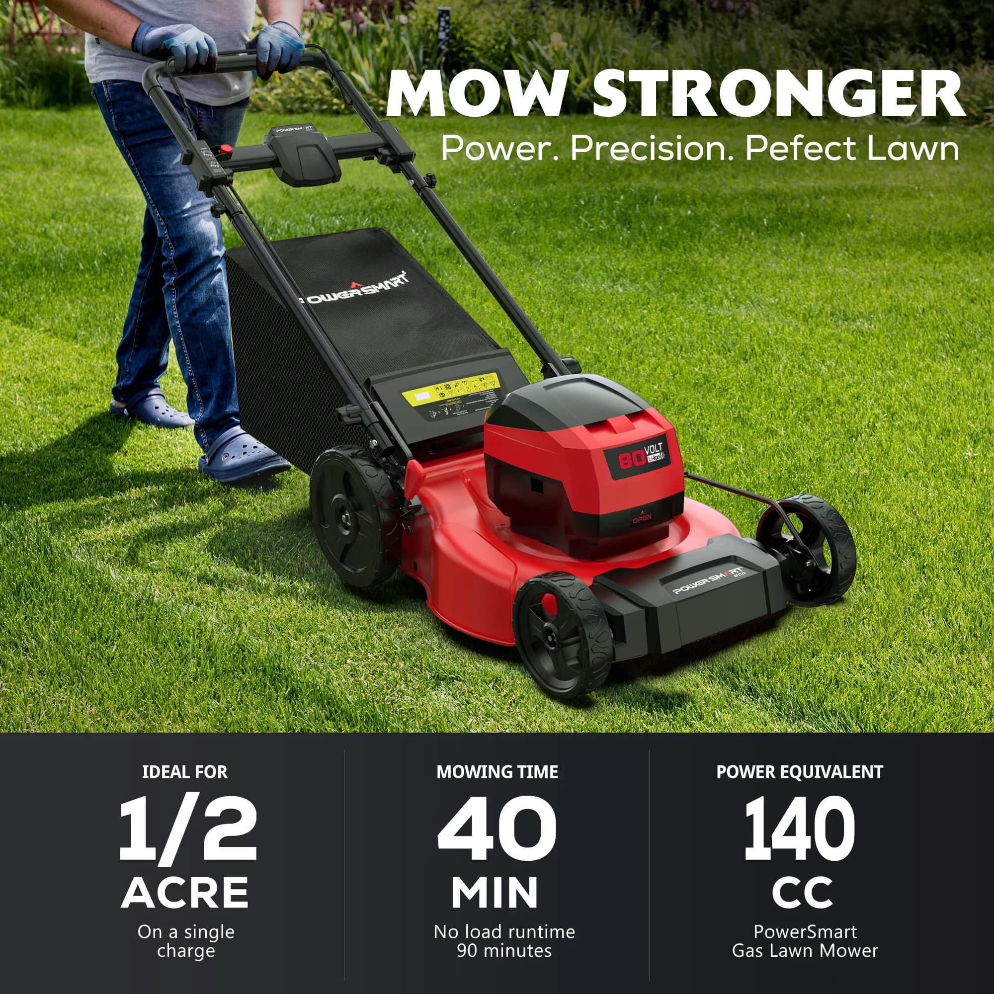 Versatile Push Mower with Battery, 80V, Brushless Motor - Red - Ergonomic Design Model 45D8D2