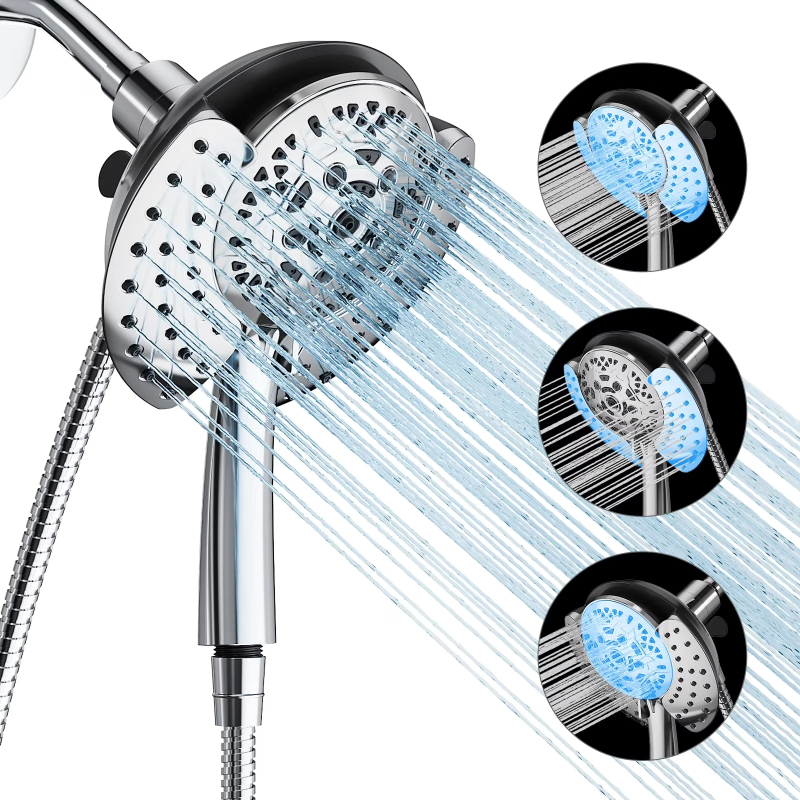 Shower Head Compact with Adjustable Flow Rate, Adjustable - Silver Chrome + Abs Model A7CEE5