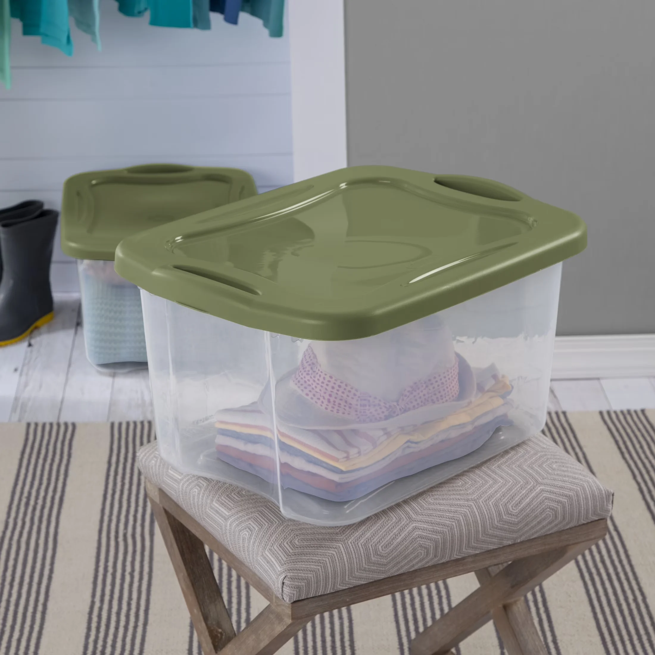 Essential Garage Storage Supply with Stackable, Carrying Handles - Plastic Green Model 329752