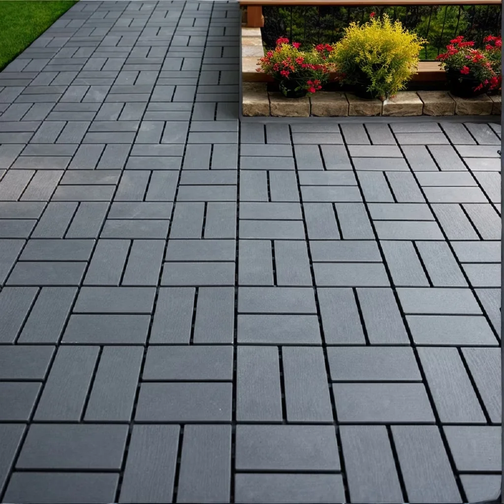 Modern Grey Vinyl Flooring Vinyl Plank Flooring with Waterproof, Plastic Interlocking Deck Tiles, All-Weather Interlocking Floor... Model 054717