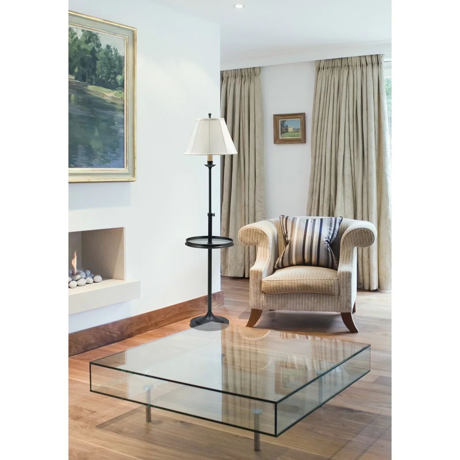 Premium Floor Lamp with Transitional, CL202-AB, Antique Brass w/ Glass table - Glass Gold Model 5CBD15