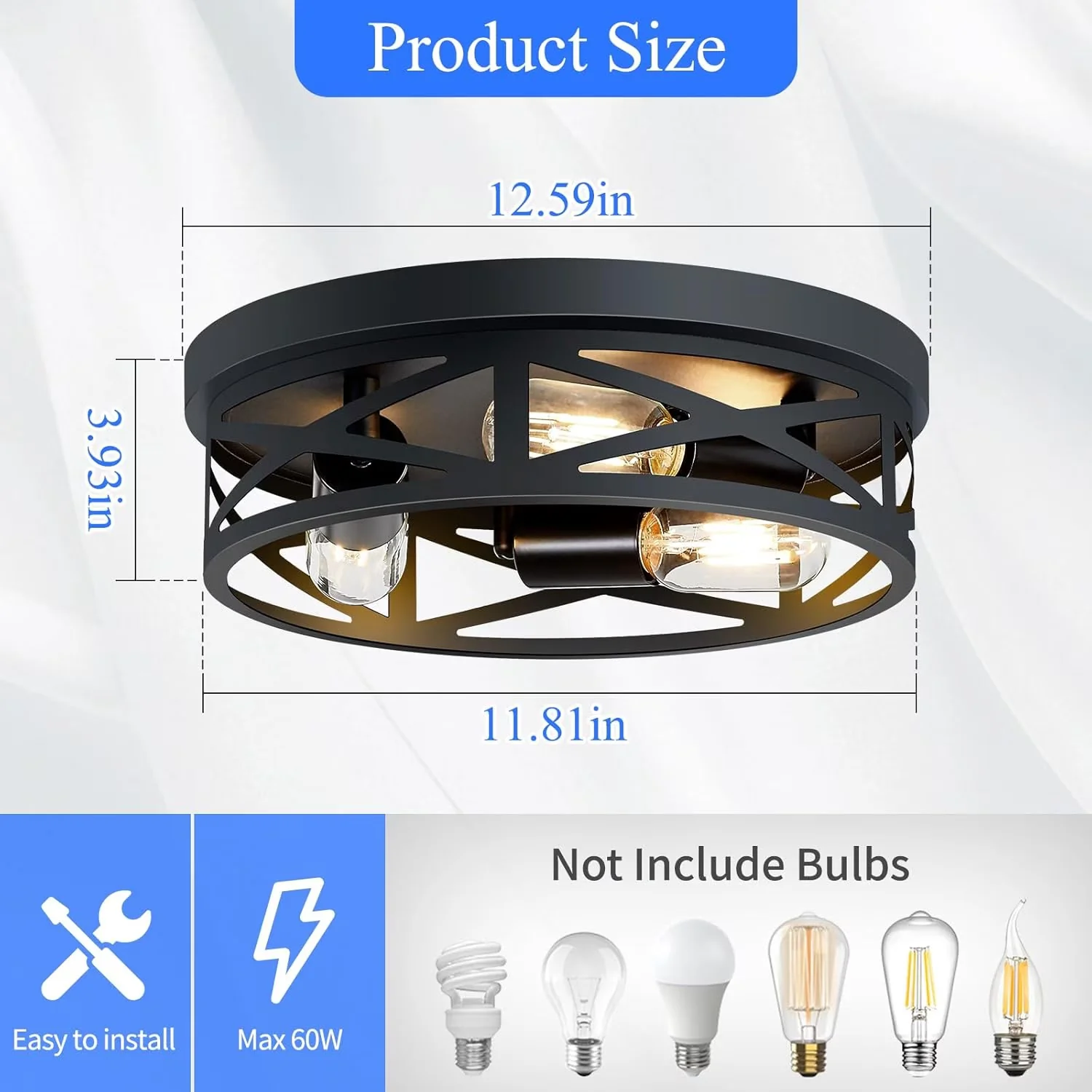 Stylish Ceiling Lights Fixture with Modern, Dimmable, Farmhouse - Metal Black for Kitchen, Bedroom Model D3C27B
