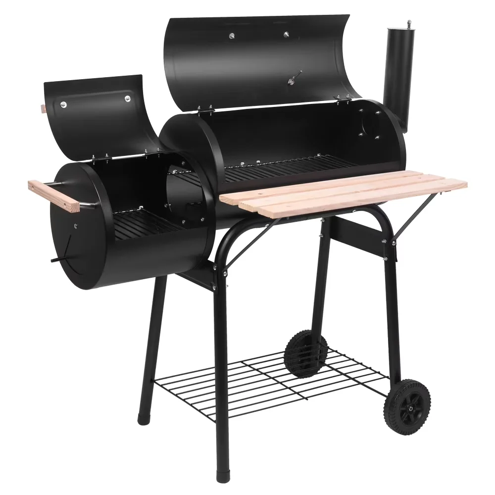 Essential Smoker with Made Of High Heat-Resistant Steel, Equipped With Thermometer - Steel Black for Picnic, Camping Model 8A0130