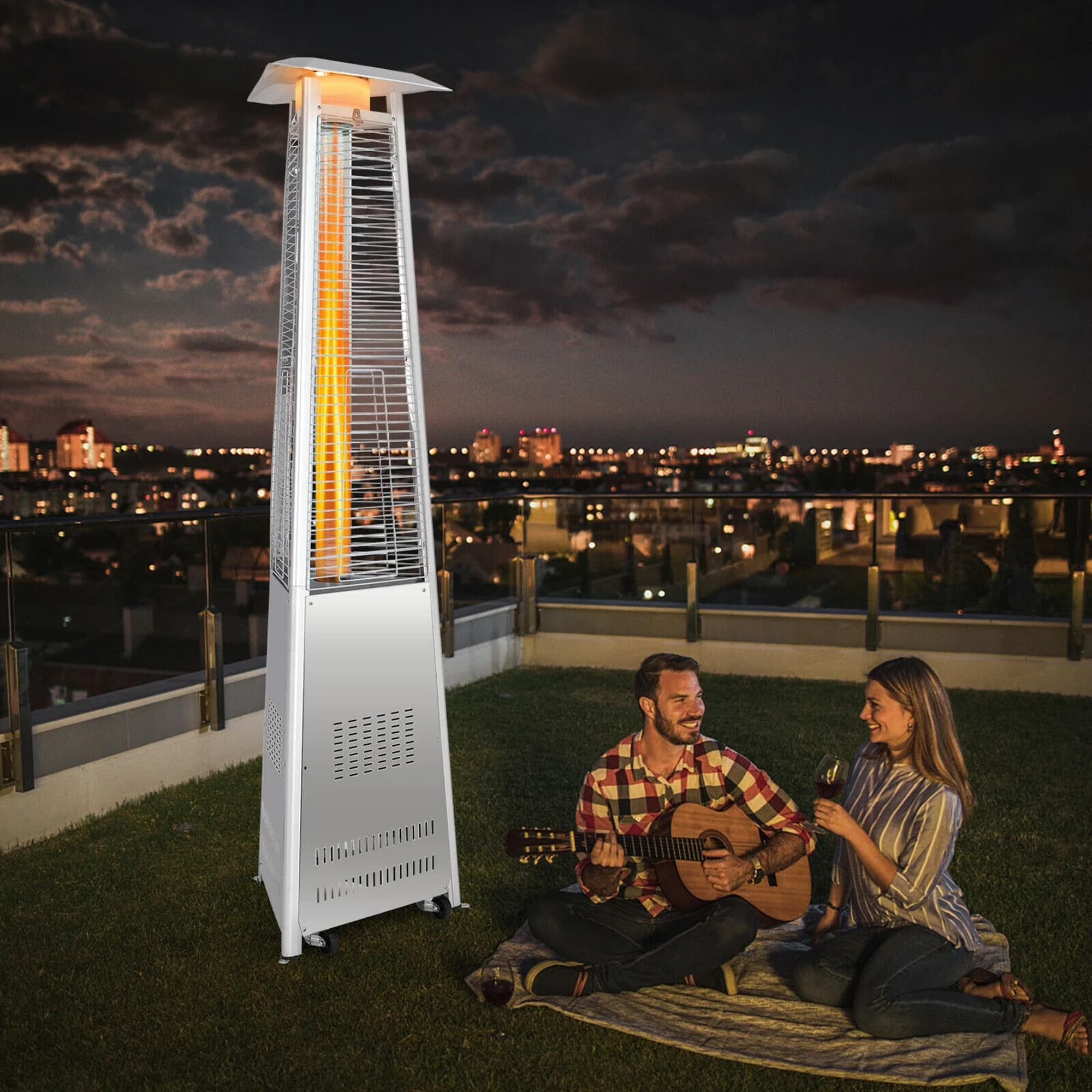 Compact Outdoor Heating with 42000 BTU, Wheeled - Silver Stainless - Compact and Portable Model 573D1D
