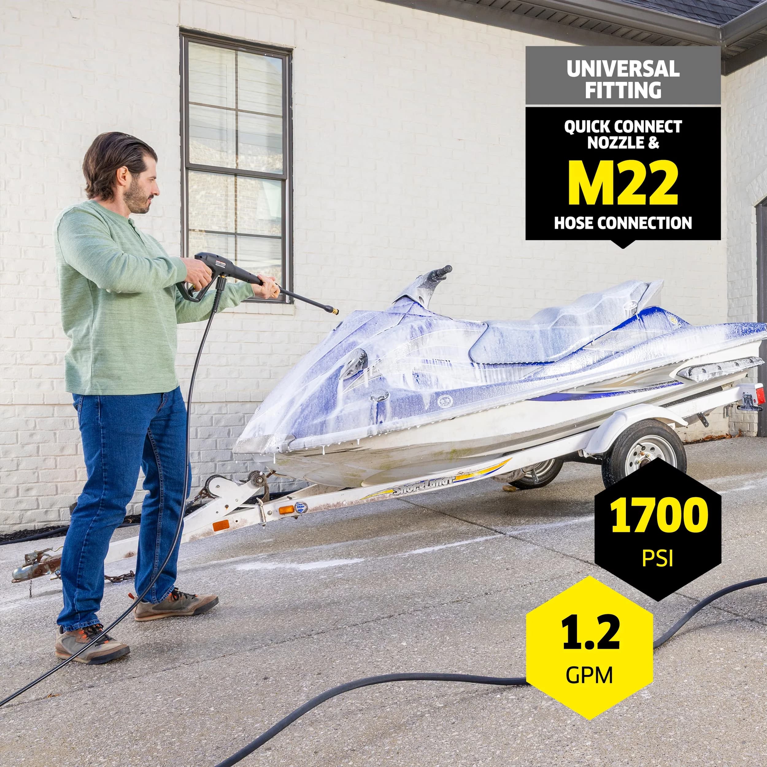 Stylish Pressure Washer with Quick Connect Tips, Kärcher K1700, 3 Spray Nozzles - Model 52C874