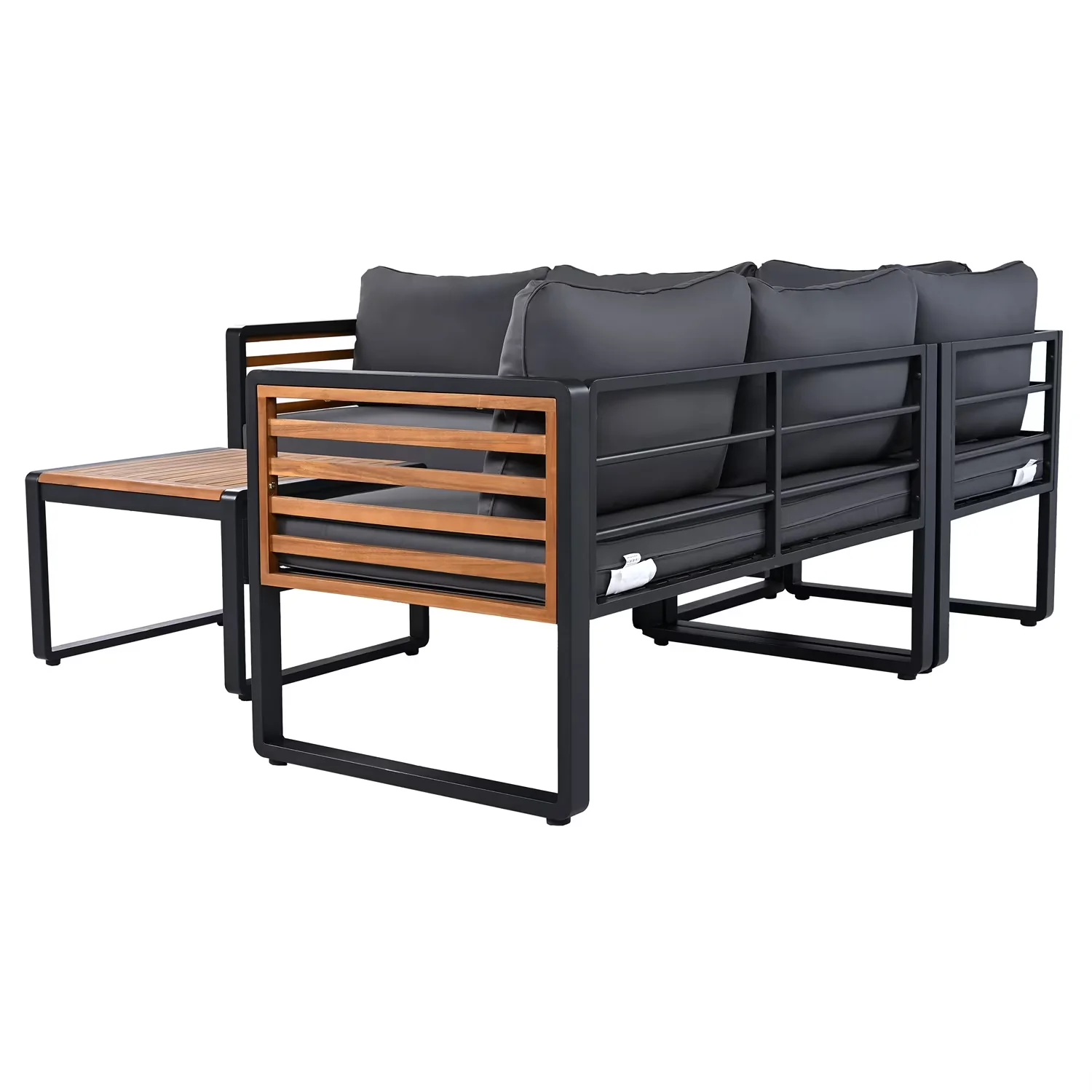 Reliable Outdoor Sofas Sectional with Weatherproof, Portable, Black Metal Frame - Gray#03 Acacia Wood,Iron,Polyester for Garden Model 1CE647