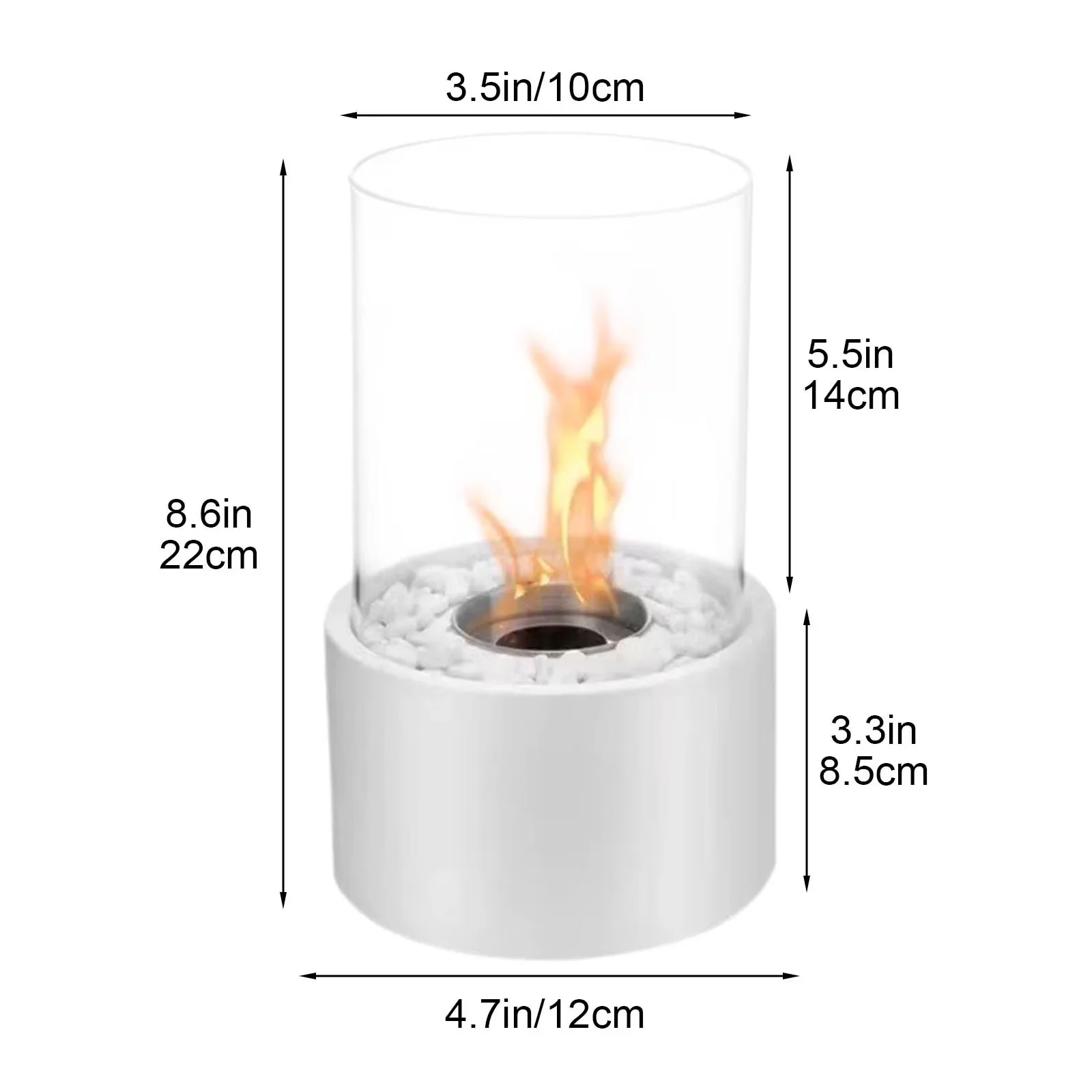 Efficient Outdoor Heating with Portable, Portable Tabletop Fireplace Round, Tabletop Fire Pit Indoor - Glass White for Patio Model 03DD21