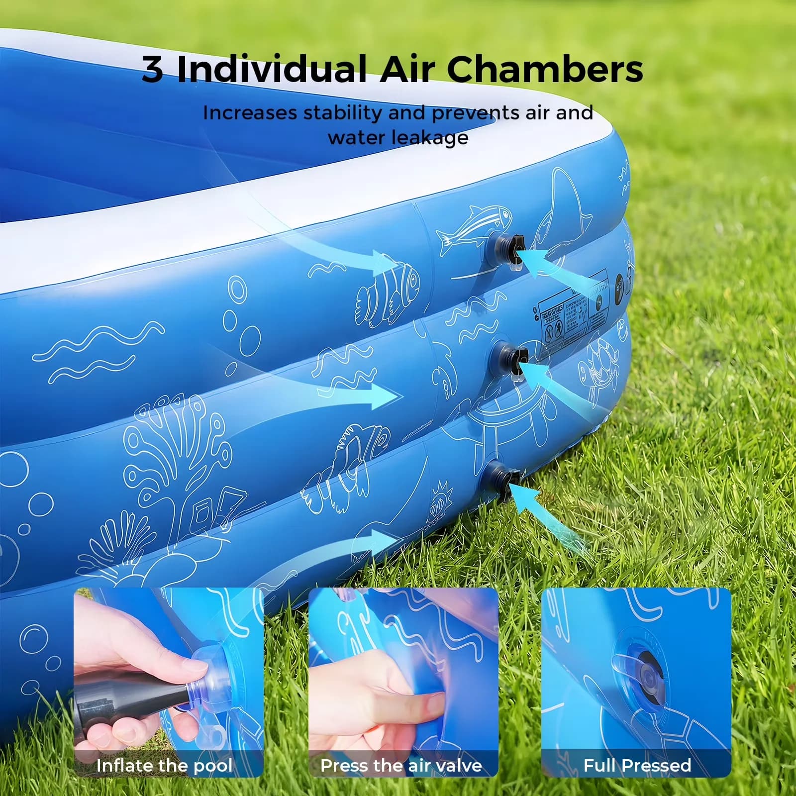 Sleek Inflatable Pool with Fade Resistant, Puncture Resistant - Blue Kids Model 3CBED9
