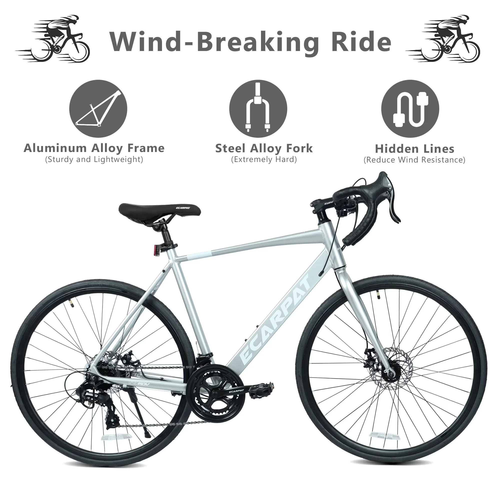 Versatile Road Bike with Disc Brakes, Lightweight Aluminum Frame, 700C - Silver Model 996E79