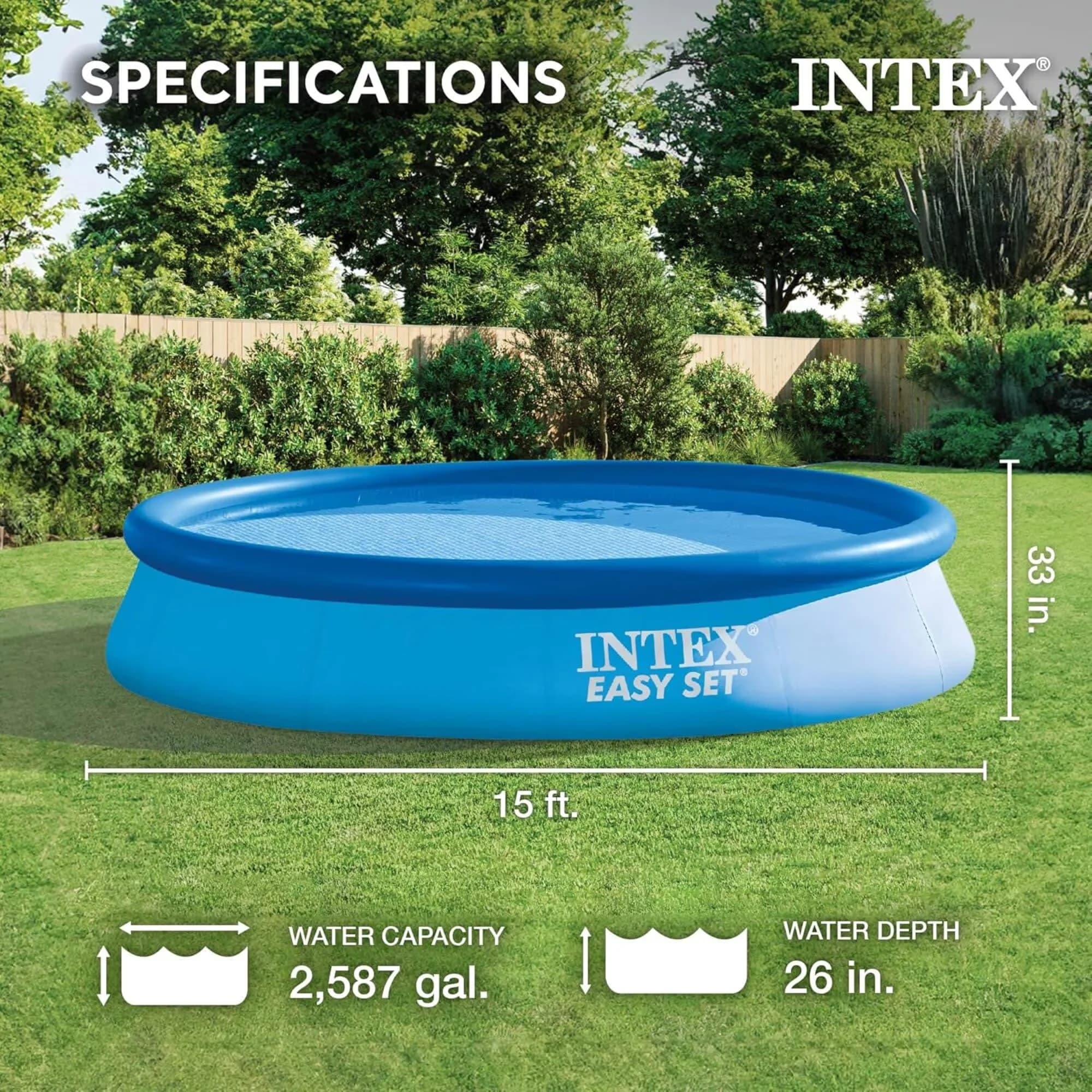 Essential Inflatable Pool with Puncture Resistant, 15' x 33", : Easy Set & Pump - Model AB6B86