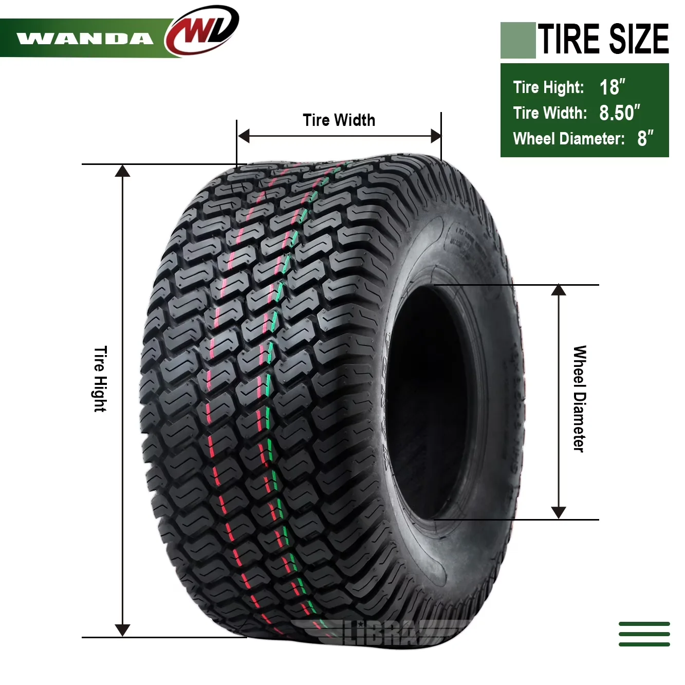 Lawn Mower Tire Efficient with Ply Rated: 4, Tire Size: 18X8.50-8 - Black Model 22B61E