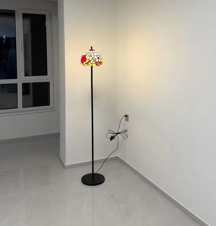 Compact Floor Lamp with LED, Tiffany Lamps, Transitional - Multicolor Glass, Aluminum Model 2C70F2