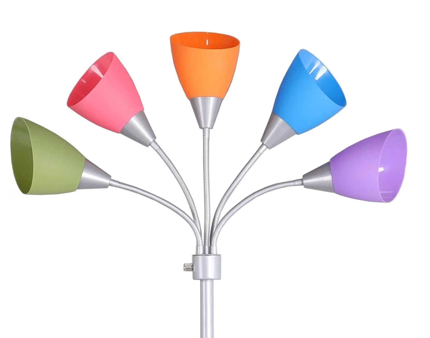Modern Floor Lamp with LED, Multi-Head Lamps, Multi-Color 5 Light - Silver Plastic Model 7E7F55