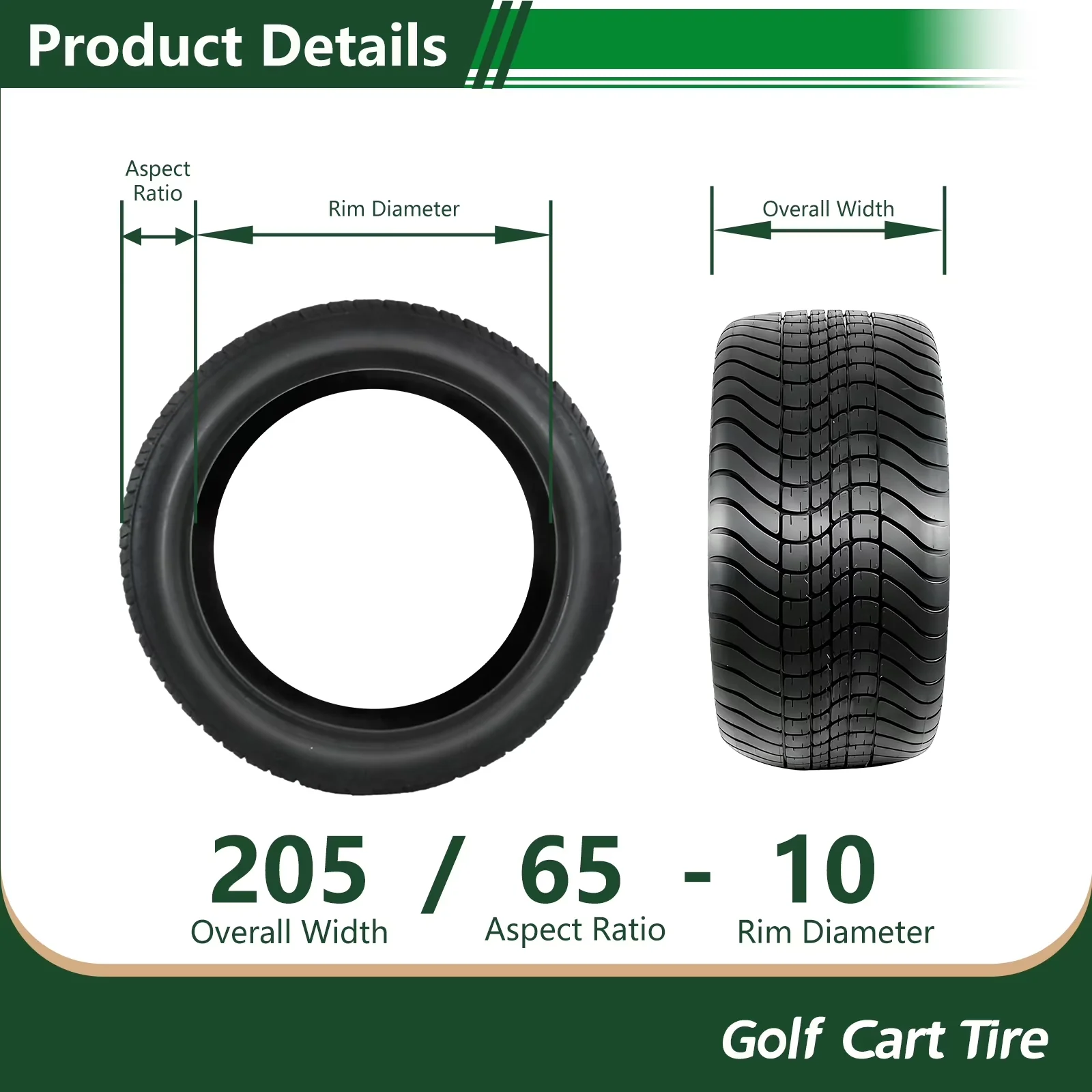 Compact Golf Cart Tire with All-Weather, Inflatable, Low Maintenance - P825 Model 466AF0