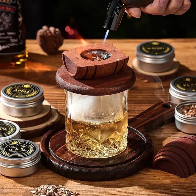 Modern Smoker with Cold Smoker, Whiskey Kit, Cocktail Infuser Kit - Wood Model FDEFFF