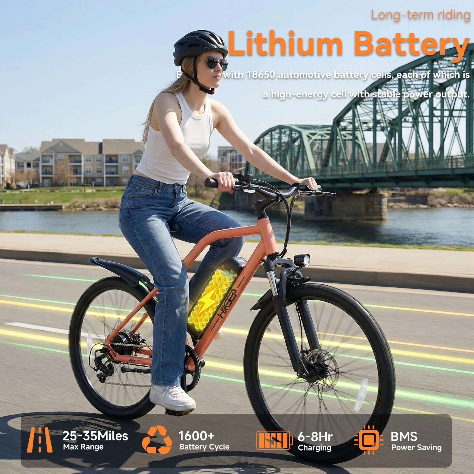 Electric Bike Versatile with Battery, 500W, 48V - Orange M2601 - Contemporary Style Model B680B2