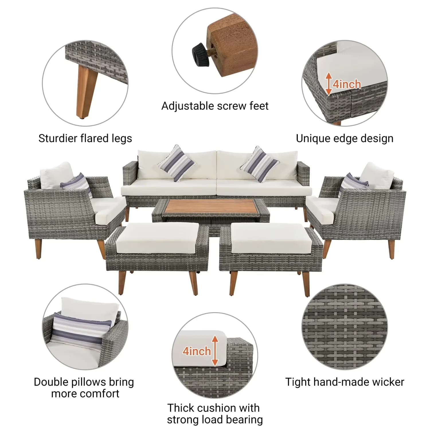 Outdoor Sofas Sectional Innovative with Waterproof, Modern, PE Wicker Sofa Conversation Set - Beige Pe Wicker; Steel Frame; Glass;... Model 9F492E
