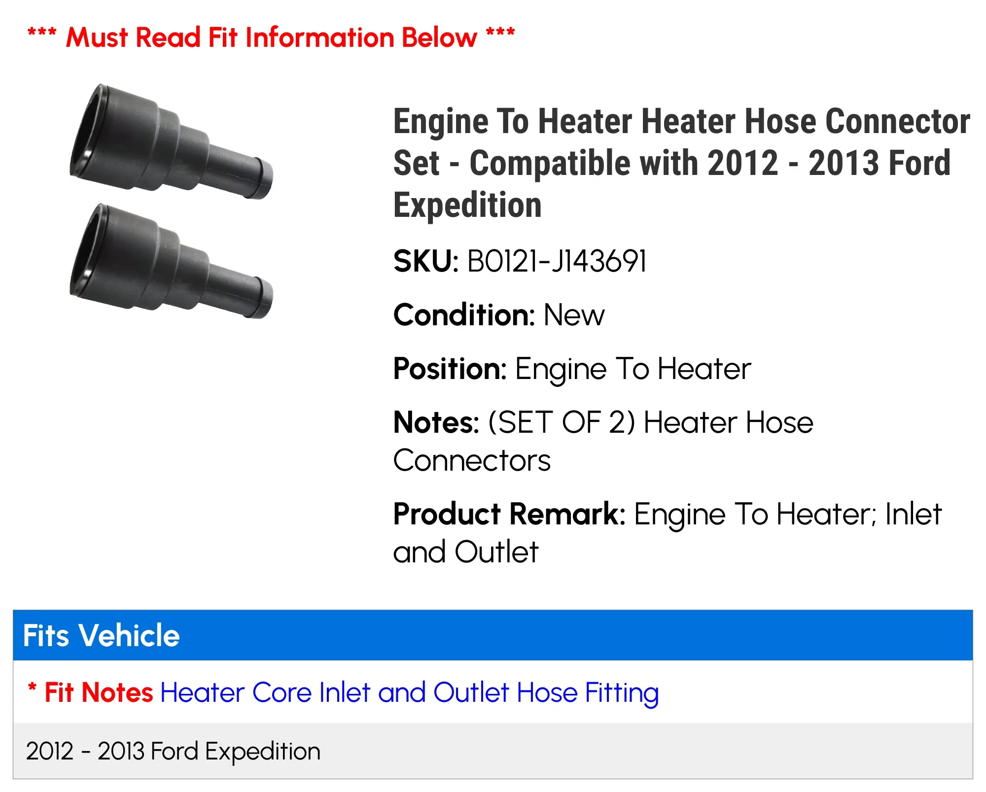 Classic Atv Tire with Heater Hose Connector Set, 2013 Ford Expedition, Compatible - Model 6F2A38