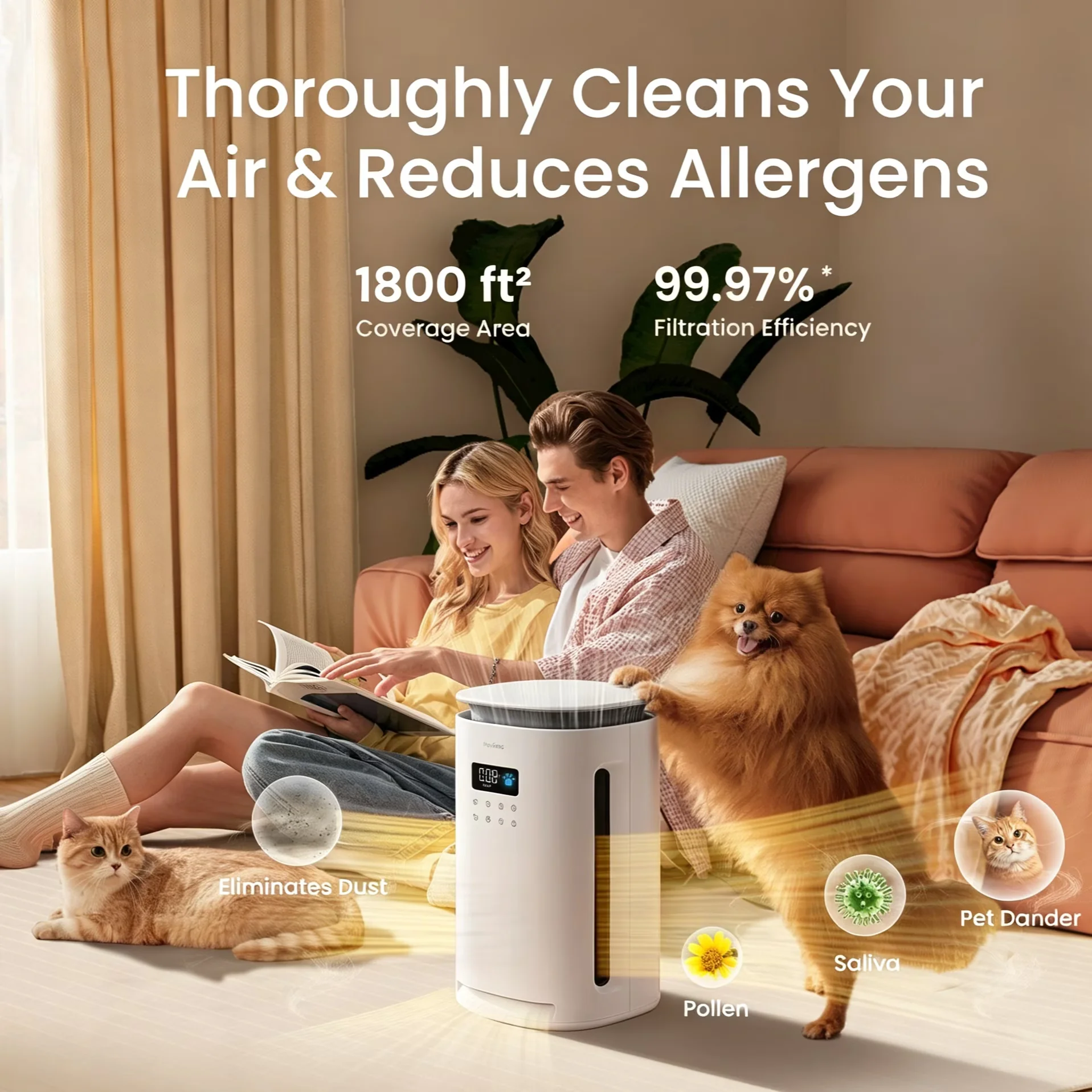 Premium Air Purifier with Filter Change Indicator, Automatic Shut-Off - White for Home Model 4F6663
