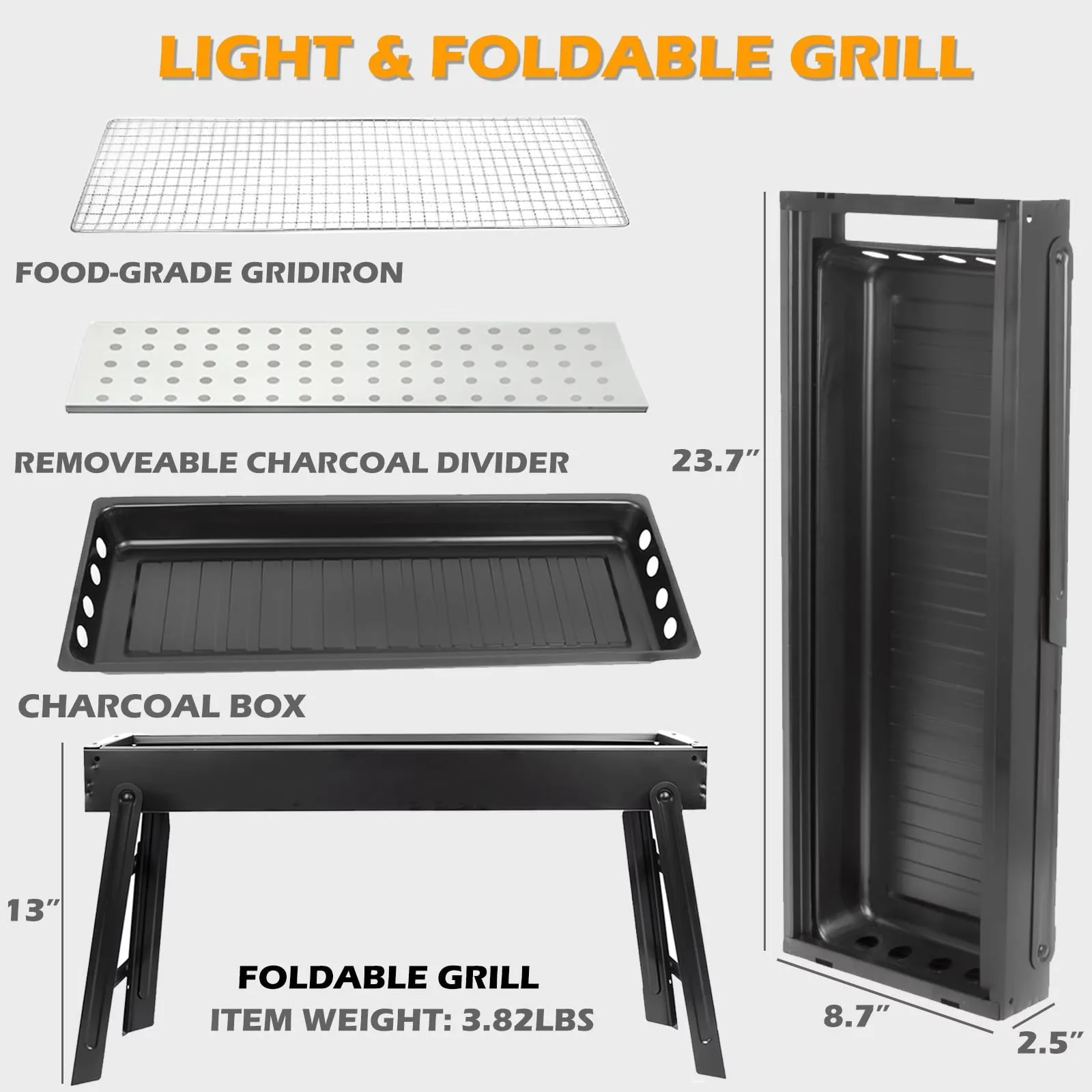 Stylish Charcoal Grill with Foldable, Portable - Stainless Steel, Steel Model EA478D