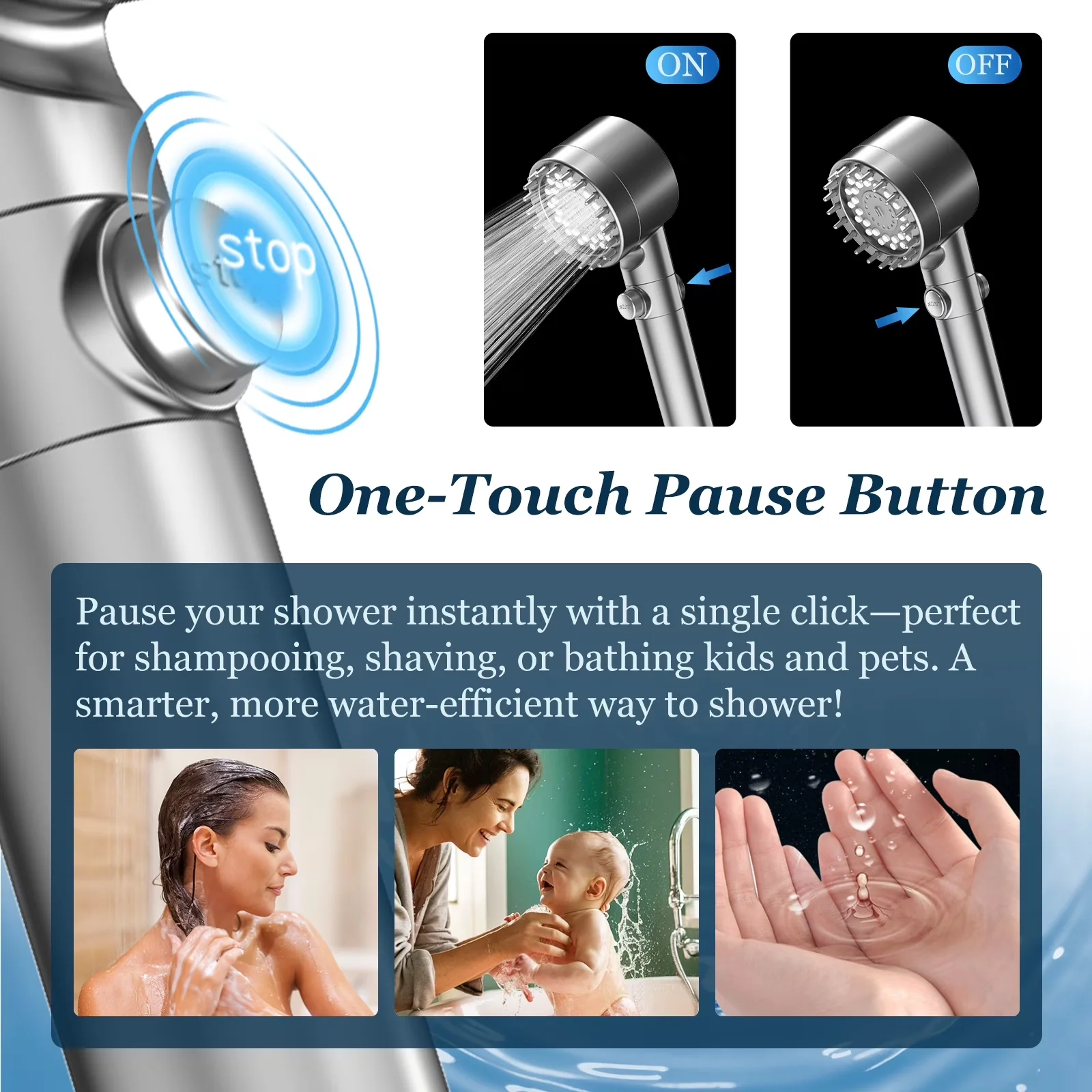 Stylish Shower Head with Easy Installation, Anti-Clog - Acrylonitrile Butadiene Styrene, Stainless Steel Gray Model 40BFD9