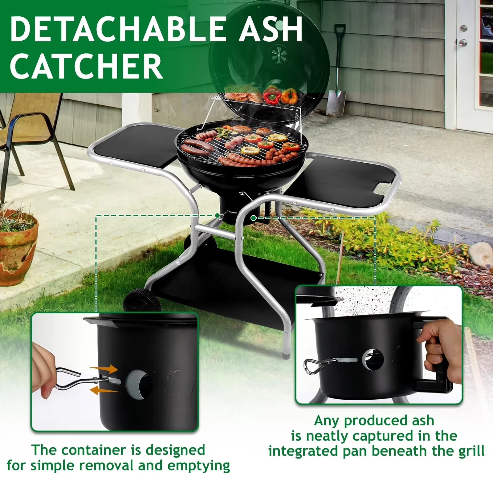 Essential Charcoal Grill with Portable, Kettle - Black Porcelain Enamel, Chrome Plated, Galvanized Steel Model 5B60D3