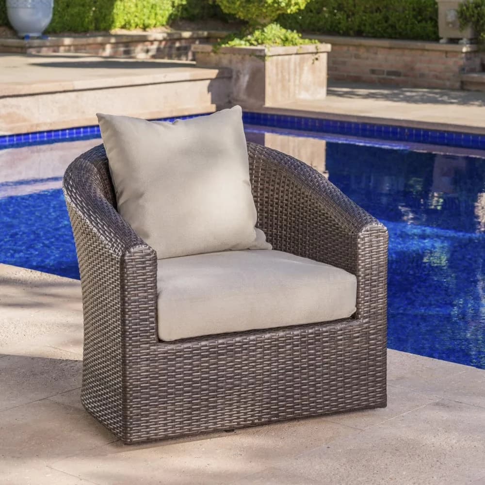 Patio Chair Innovative with Swivel, Aluminum Frame - Brown Aluminum, Wicker, Polyester Model A27707