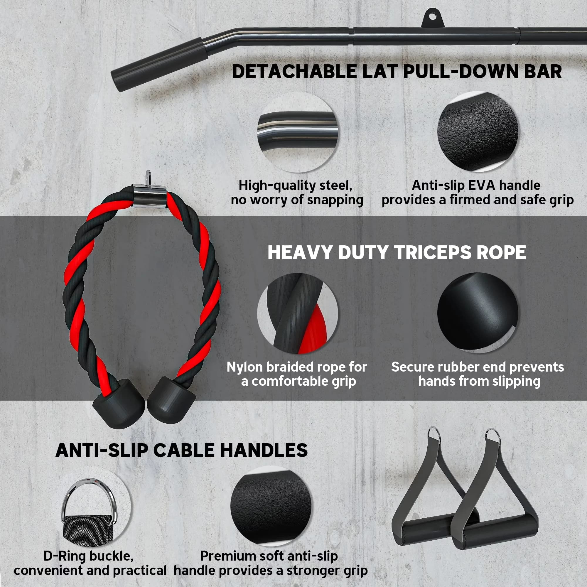 Classic Home Gym Accessory with Heavy Duty, Cable Pulley System - Red Steel, Nylon Model AD2EF0