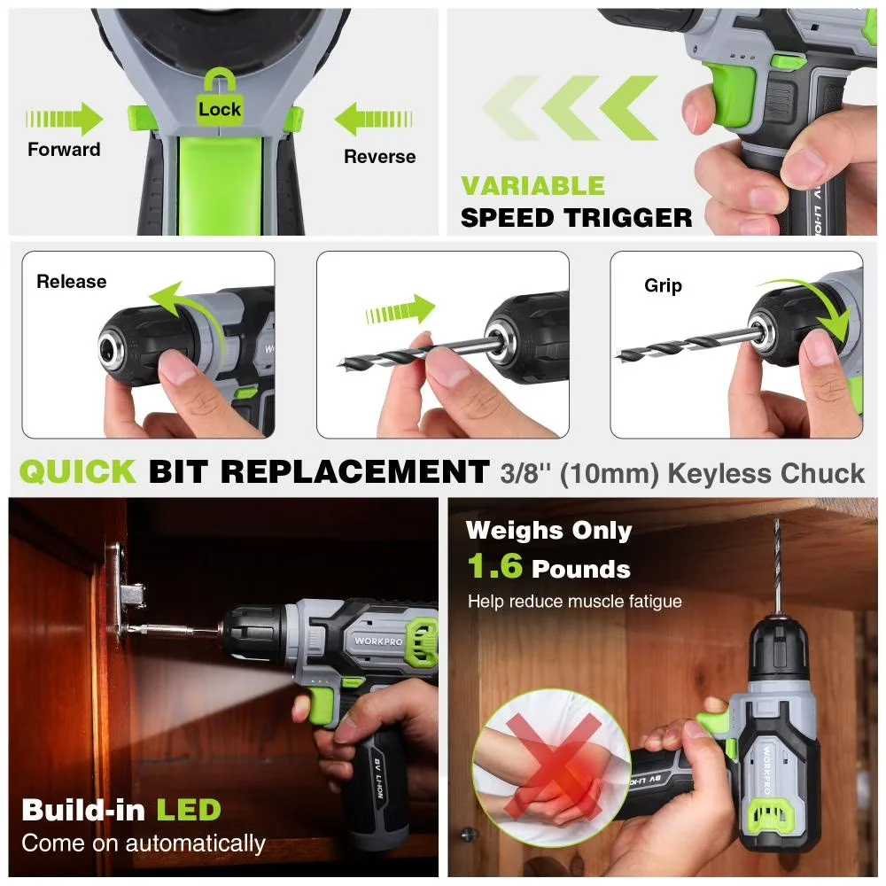 Reliable Drills Driver with Battery, Auto Shut-Off, 8V 2.0 Ah Power Drill Set - Model E4F032