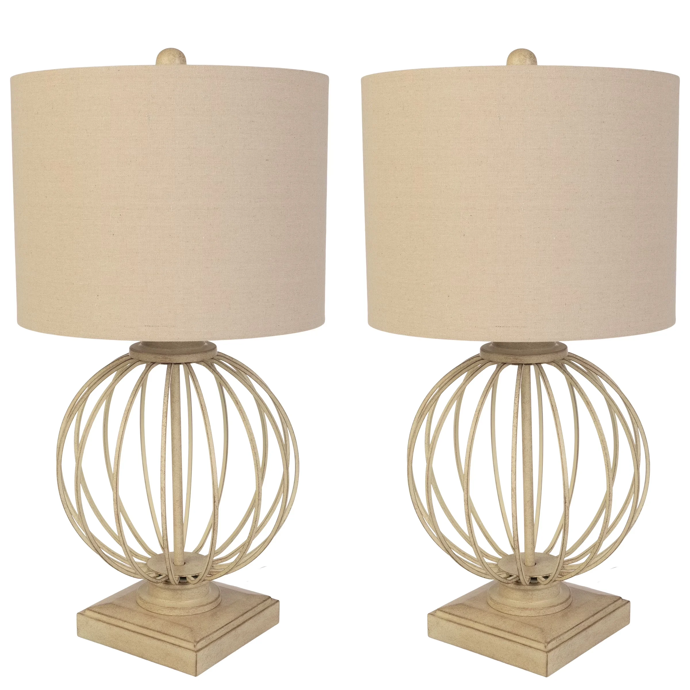 Efficient Lamp Set with LED, Modern, Energy Efficient - Metal And Linen. Brown Model 0D7716