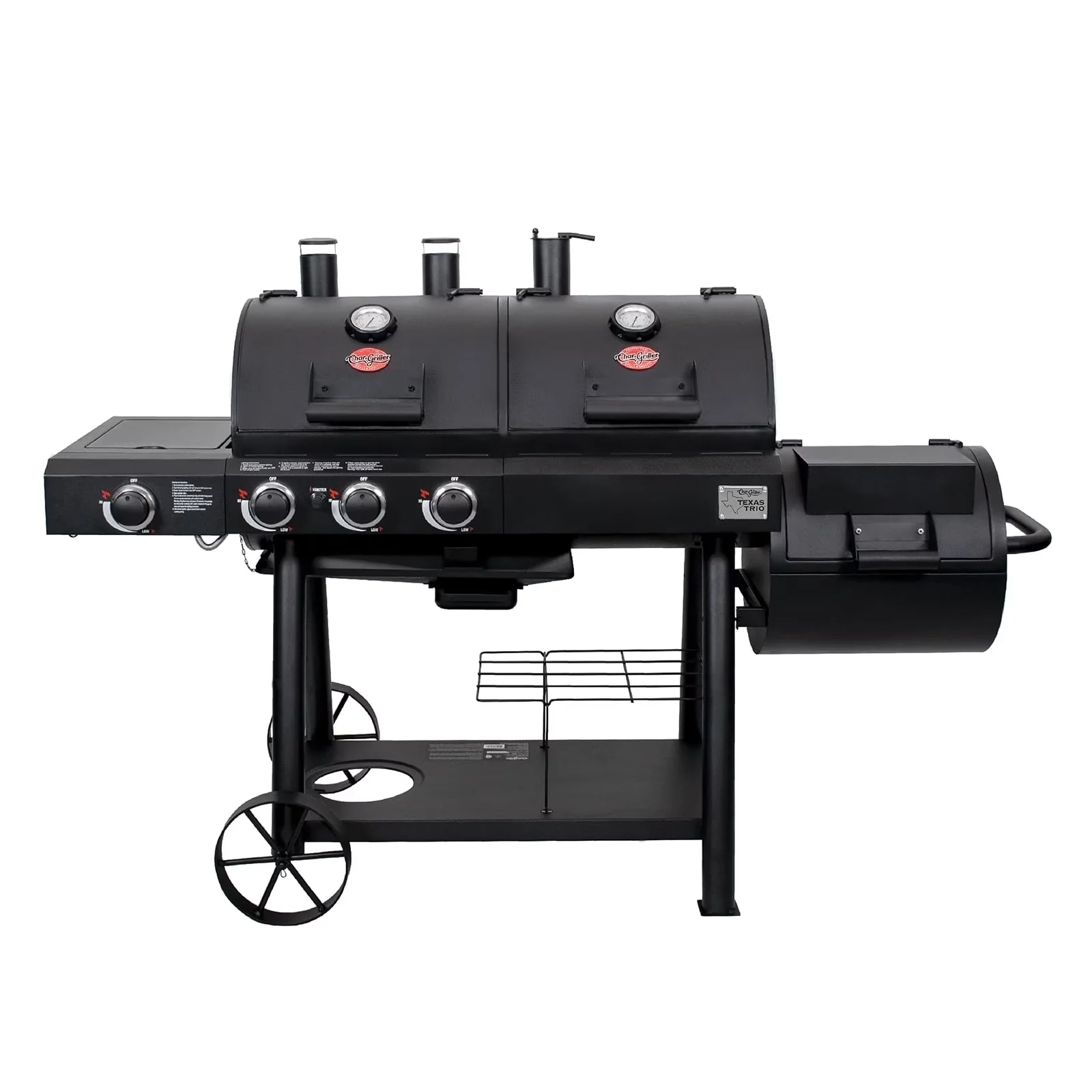 Modern Smoker with Heat Thermometer, Adjustable Charcoal Tray - Black Stainless Steel Model BF627C