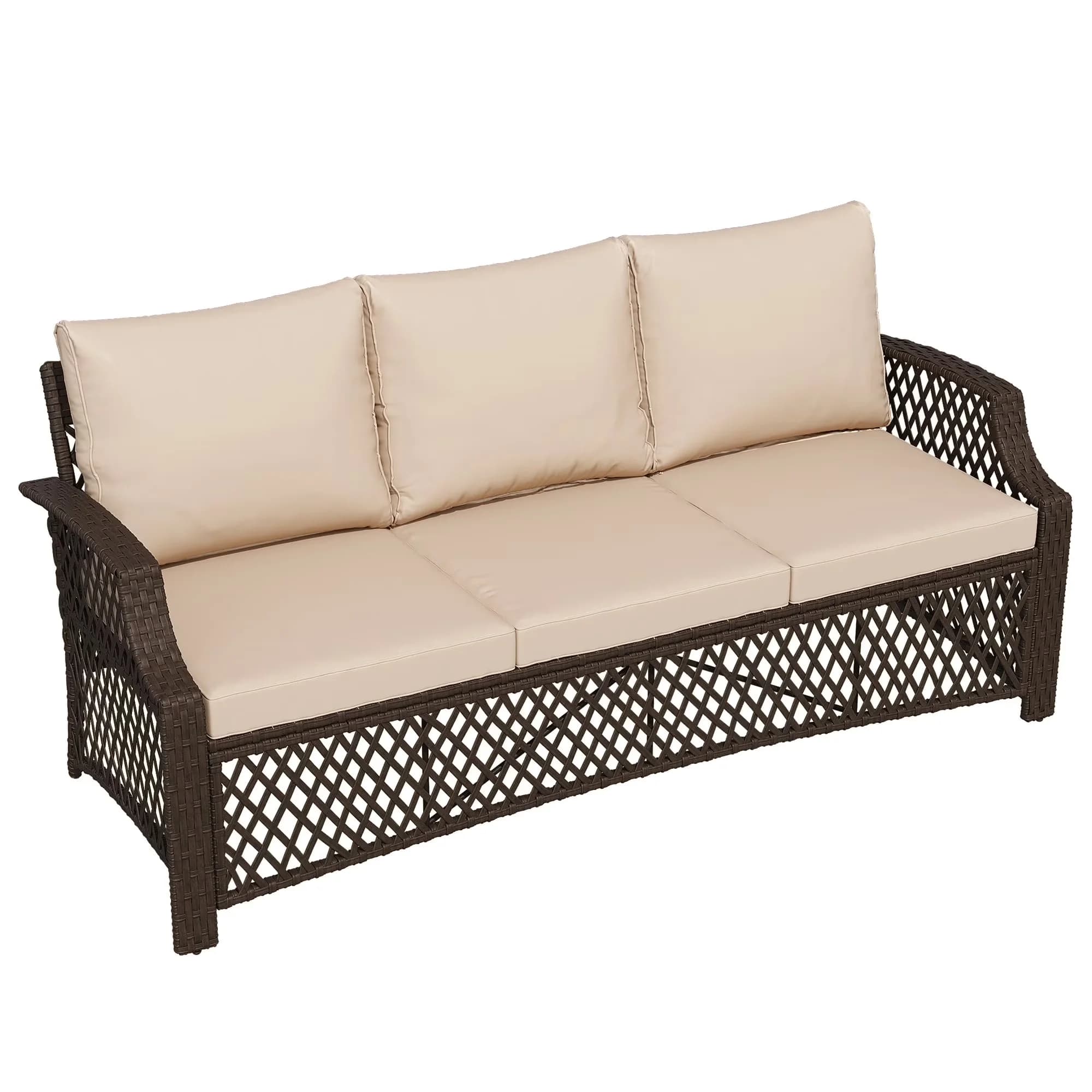 Compact Outdoor Sofas Sectional with Modern, All-Weather Patio Couch - Beige Wicker, Rattan Model A0E76D
