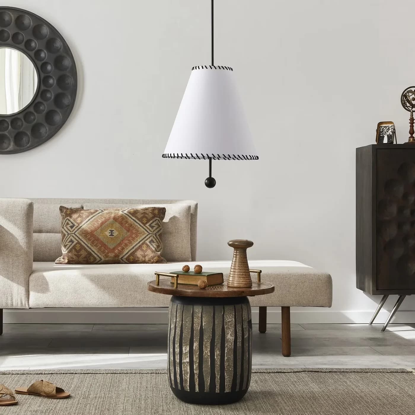 Sleek Ceiling Lights Fixture with LED, Adjustable Height - Metal White Model D865AD