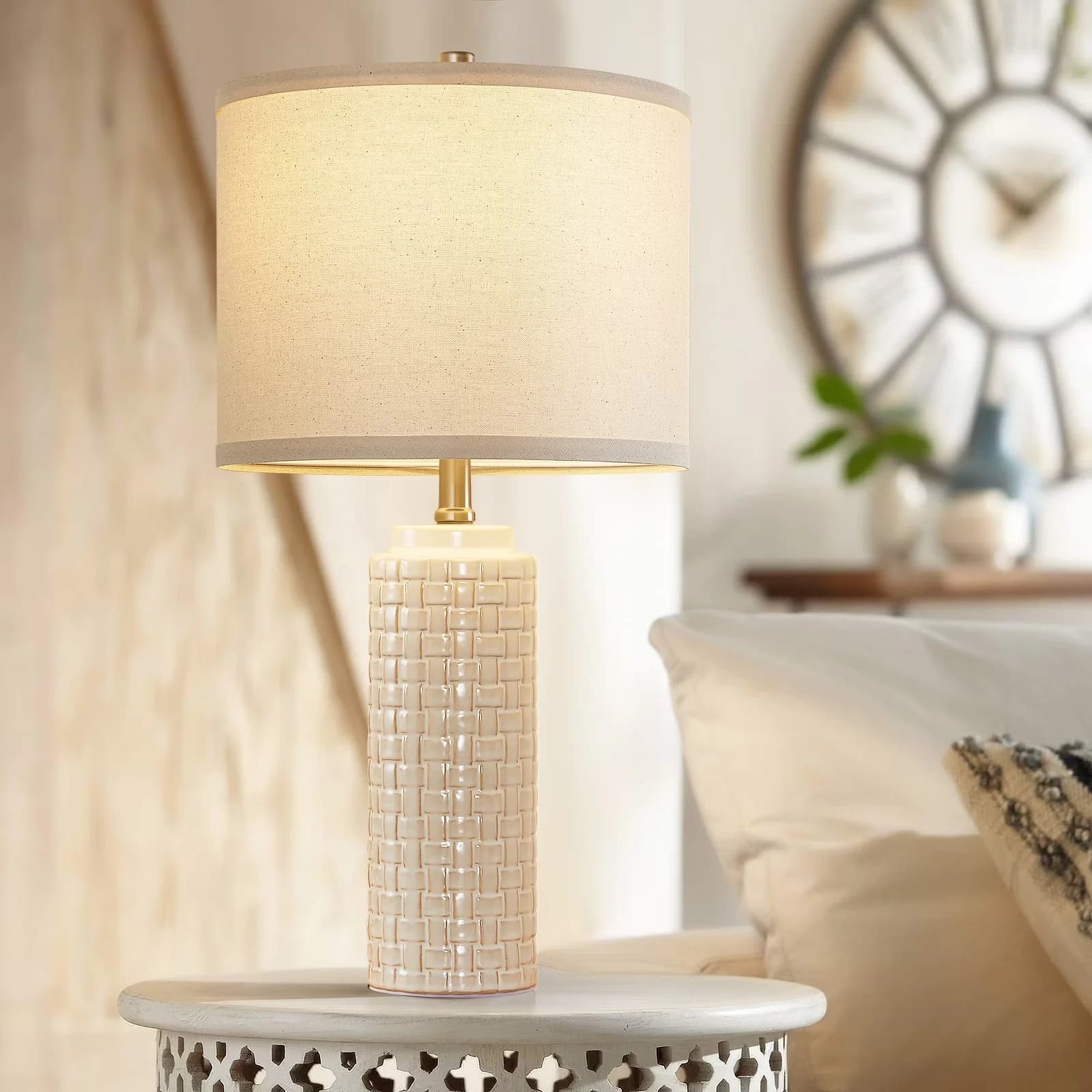 Table Lamp Versatile with LED, Rustic/Lodge, Bedside Lamps - White Ceramic Model ADBCDD